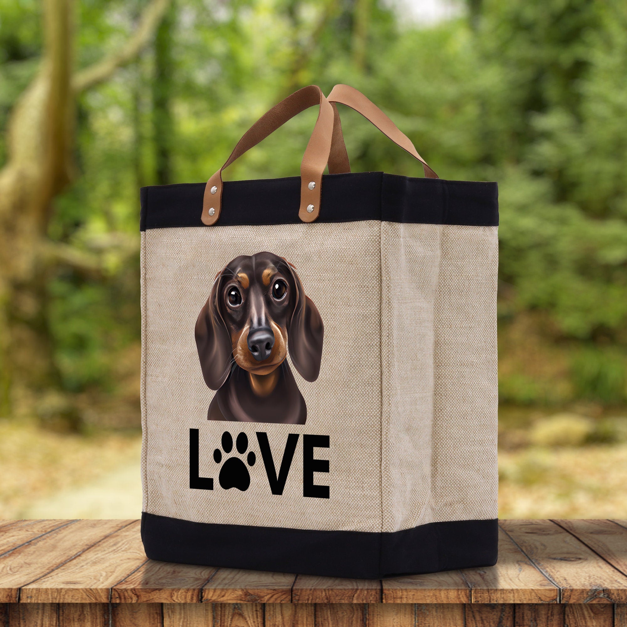 Dachshund Love Dog Jute Canvas Tote Funny Farmer Market Bag Quote Jute Bag Shopping Bag Burlap Bag Dog Owner Gift