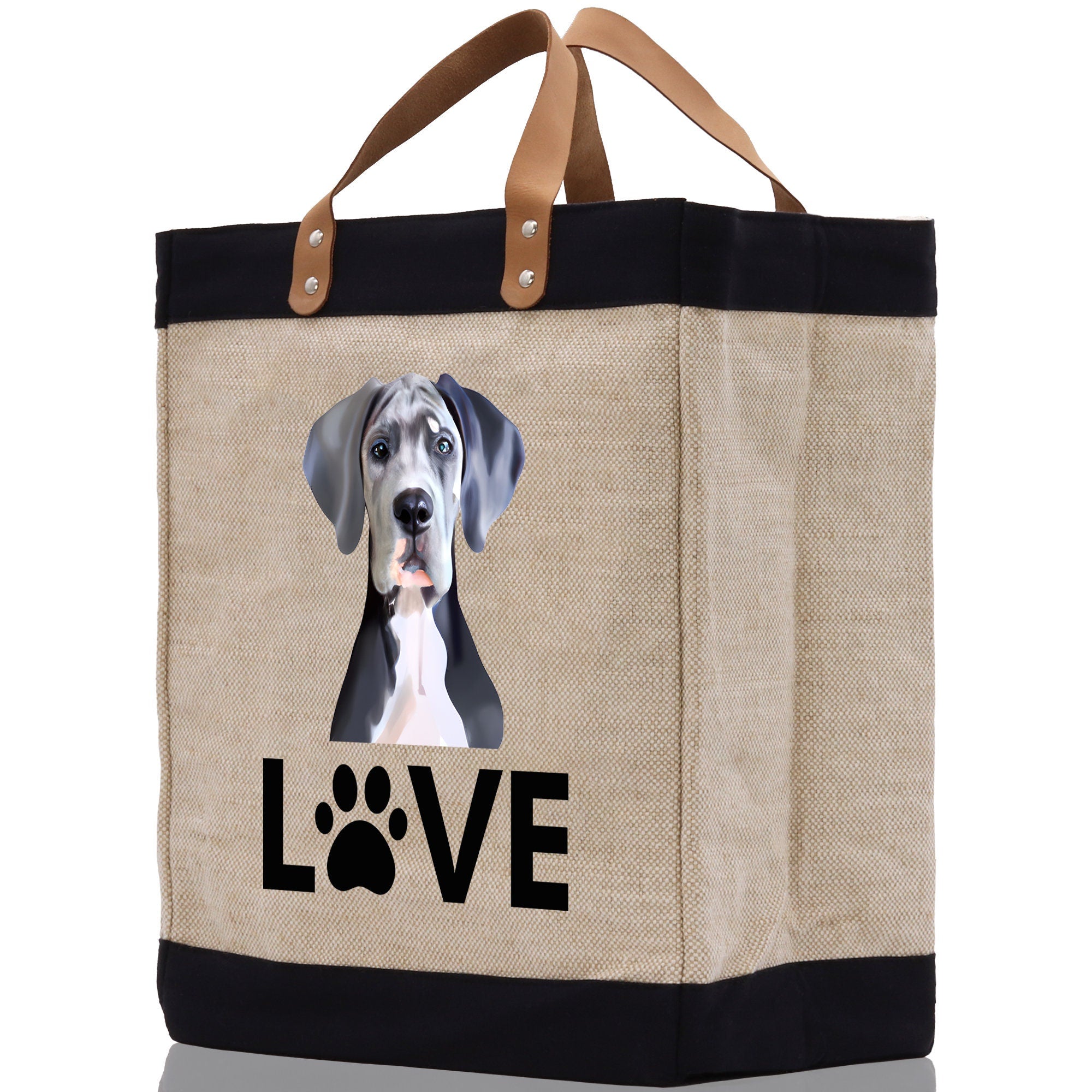 Great Dane Love Dog Jute Canvas Tote Funny Farmer Market Bag Quote Jute Bag Shopping Bag Burlap Bag Dog Owner Gift