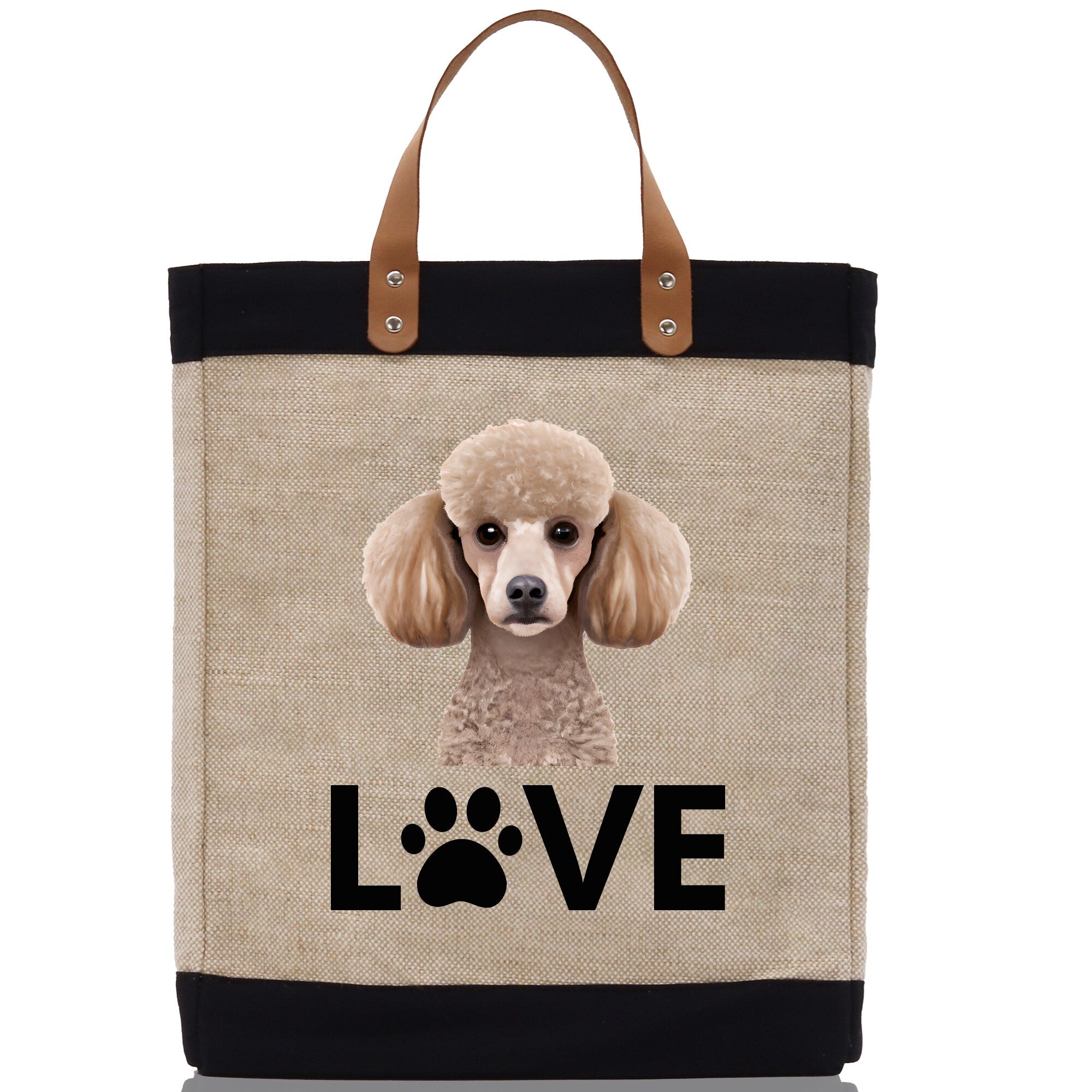 Poodle Love Dog Jute Canvas Tote Funny Farmer Market Bag Quote Jute Bag Shopping Bag Burlap Bag Dog Owner Gift