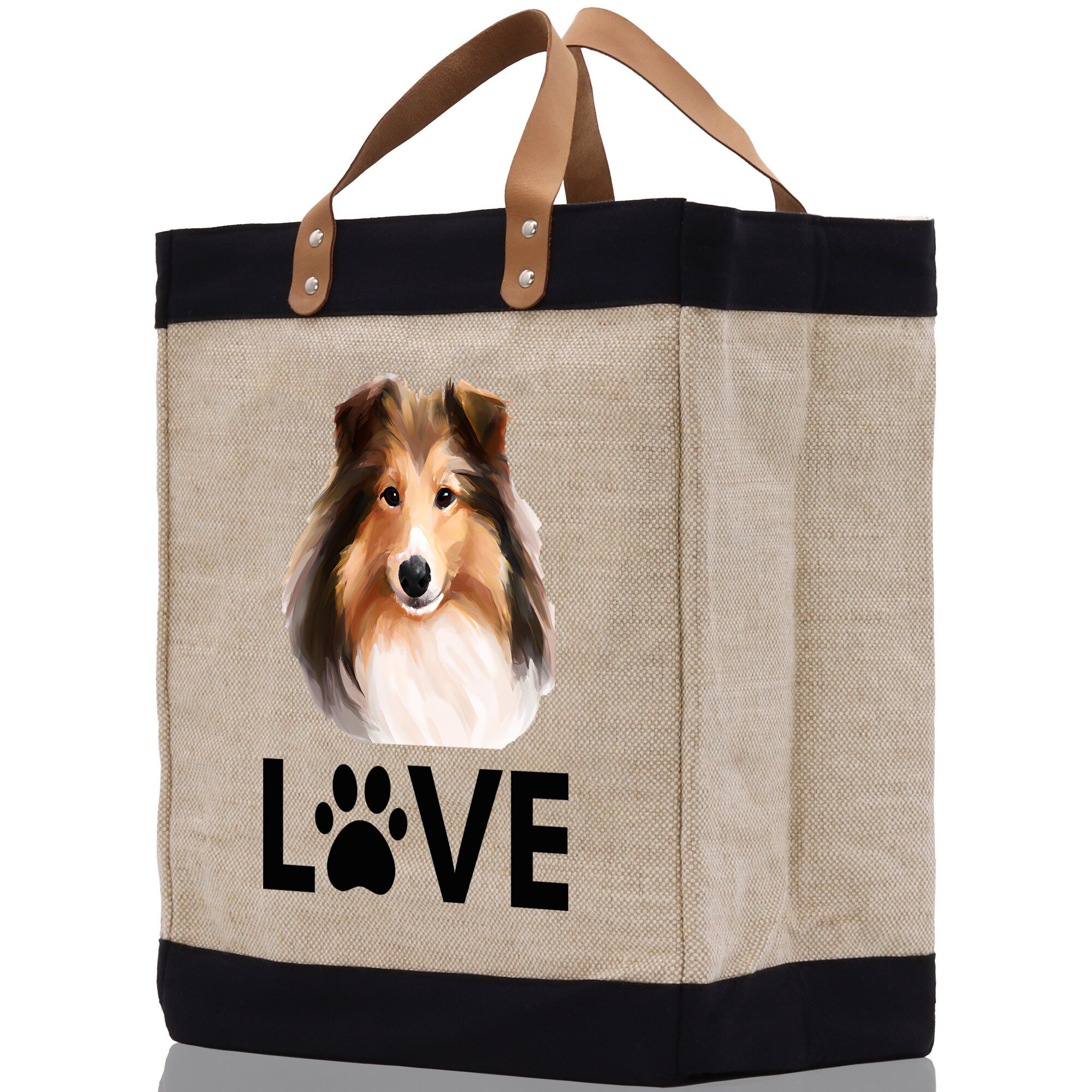 Sheltie Love Dog Jute Canvas Tote Funny Farmer Market Bag Quote Jute Bag Shopping Bag Burlap Bag Dog Owner Gift