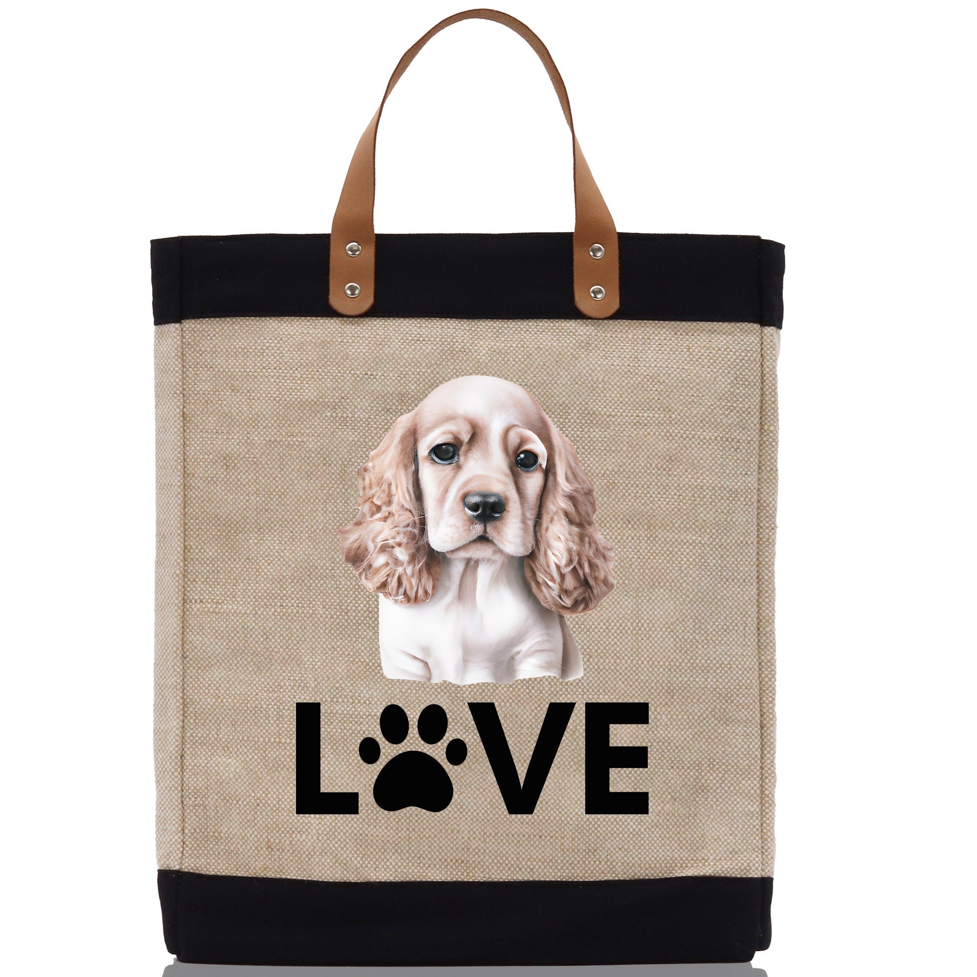 Spaniel Love Dog Jute Canvas Tote Funny Farmer Market Bag Quote Jute Bag Shopping Bag Burlap Bag Dog Owner Gift
