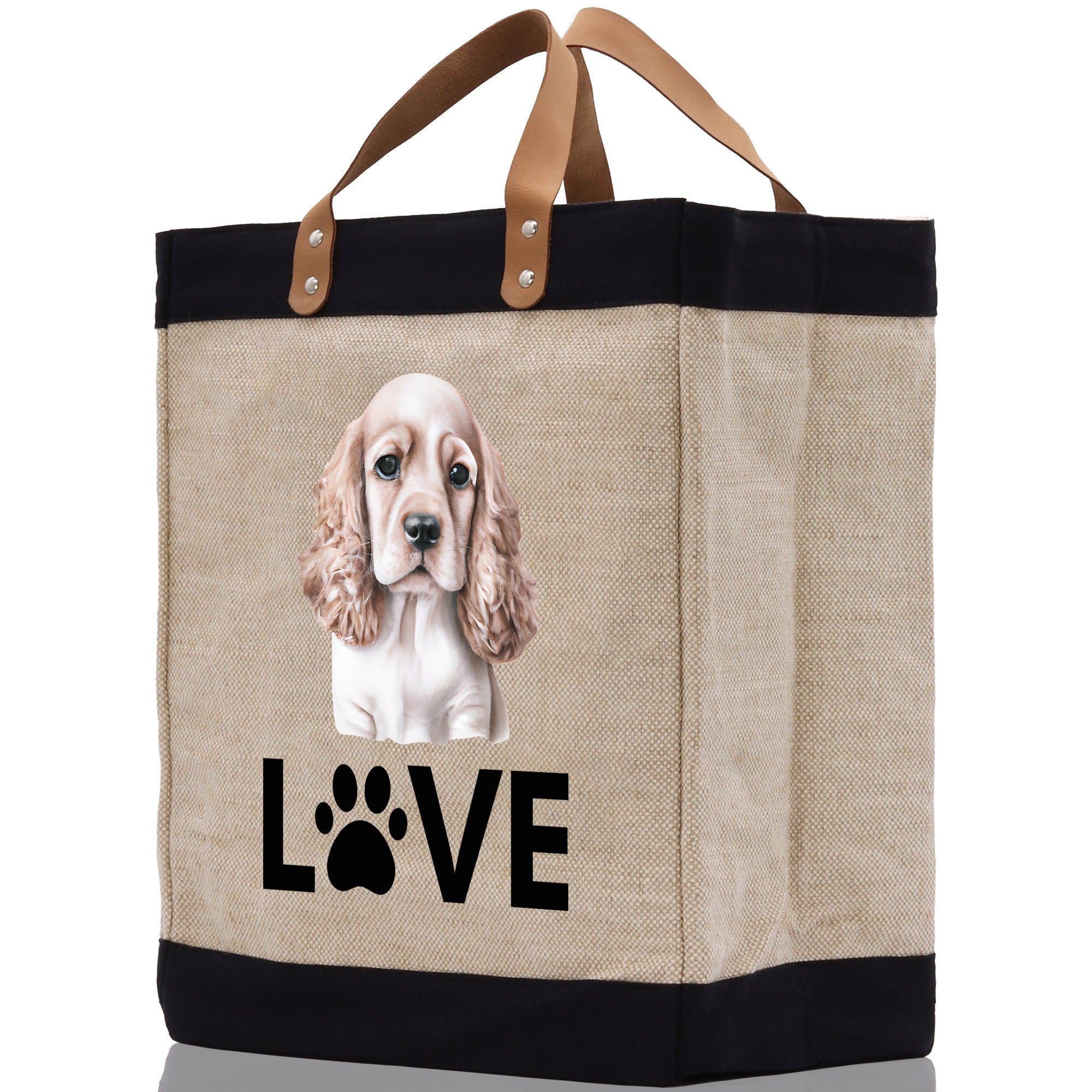 Spaniel Love Dog Jute Canvas Tote Funny Farmer Market Bag Quote Jute Bag Shopping Bag Burlap Bag Dog Owner Gift