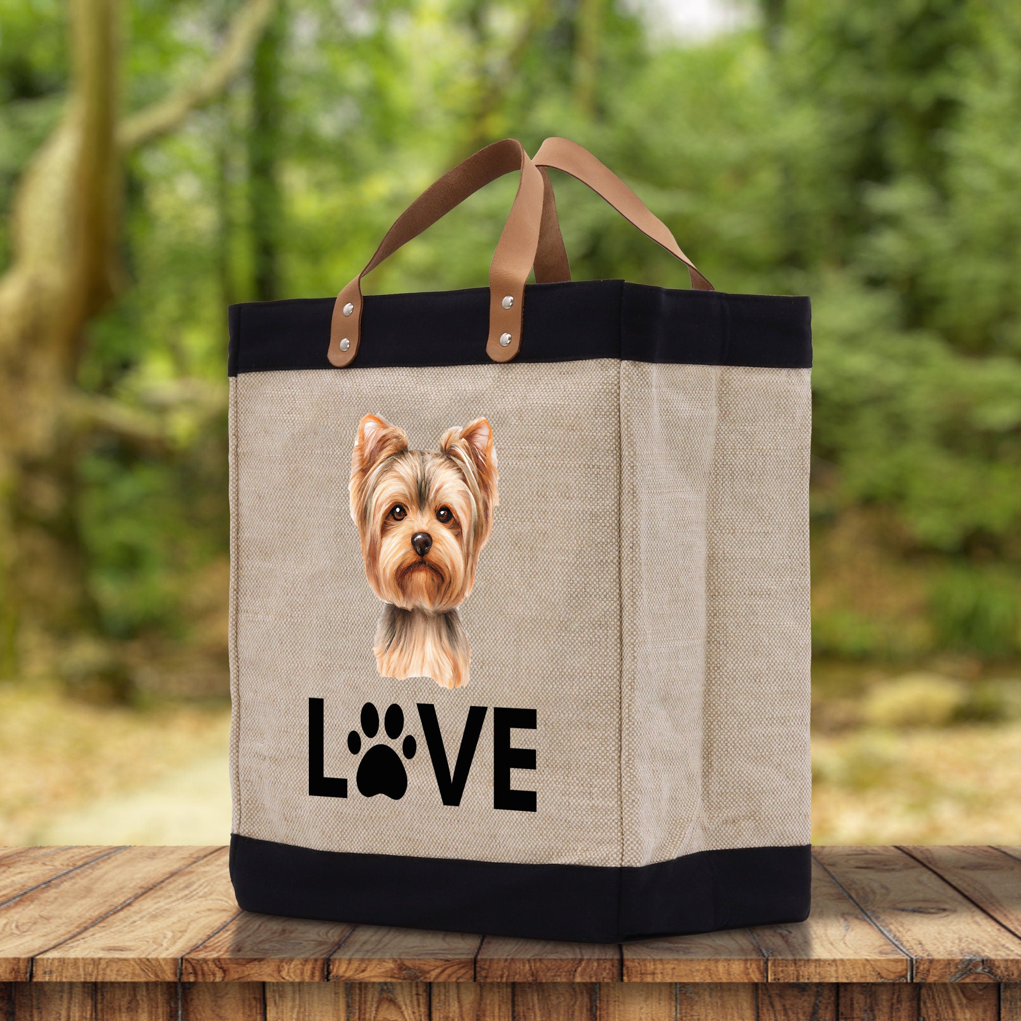 Yorkshire Terrier Love Dog Jute Canvas Tote Funny Farmer Market Bag Quote Jute Bag Shopping Bag Burlap Bag Dog Owner Gift