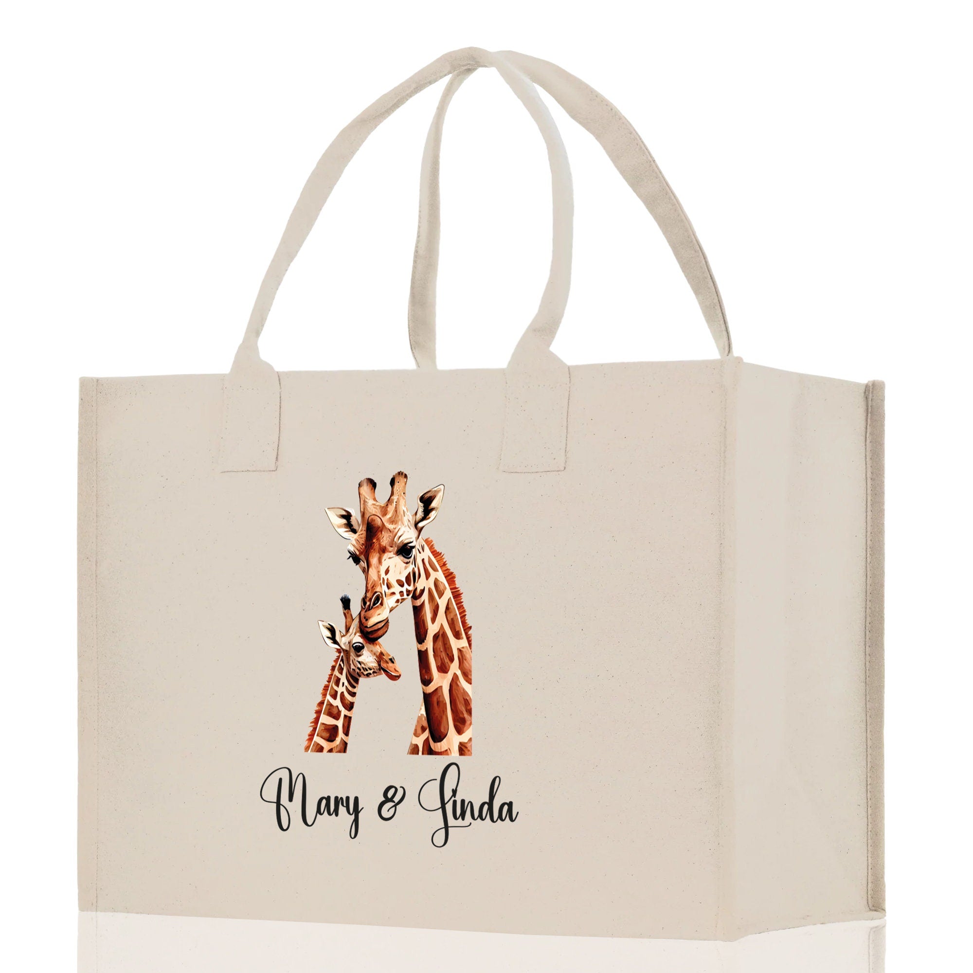 Giraffe Mom And Baby Name Custom Cotton Canvas Tote Bag Custom Pet Lover Gift Pet Portrait Bag Personalized Pet Owner Gift Tote Bag