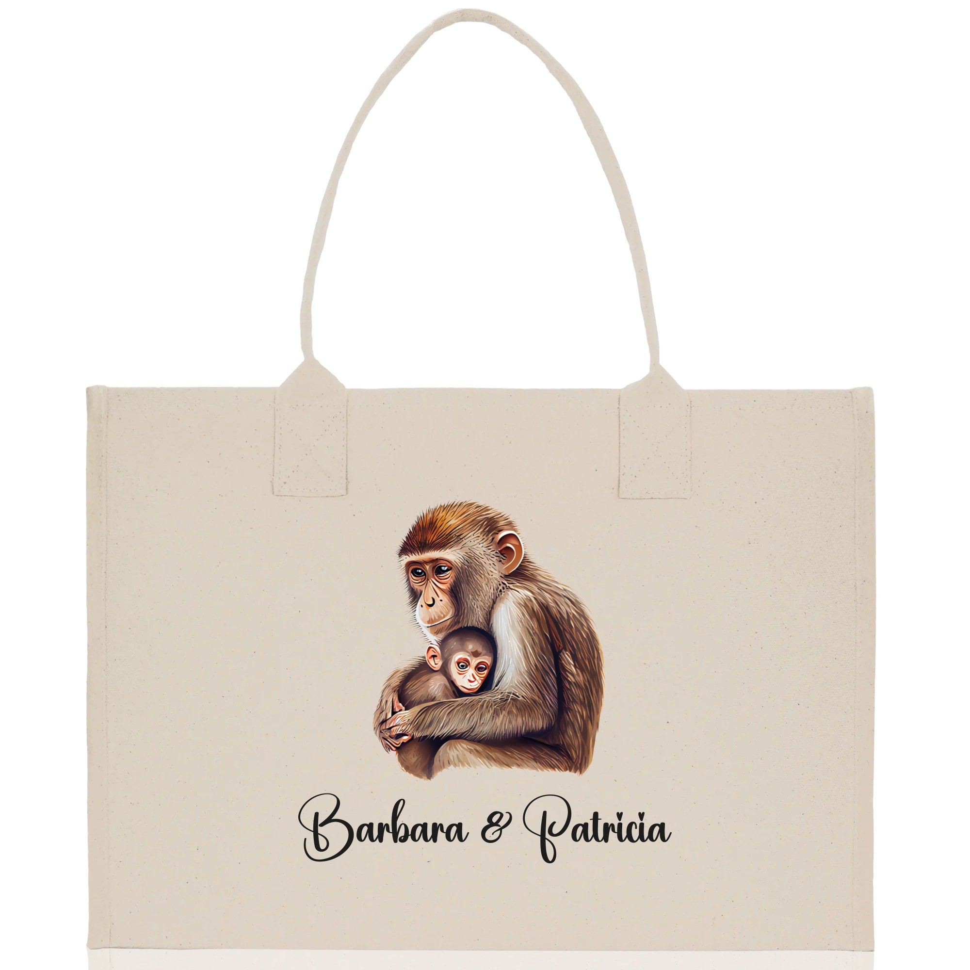 Monkey Mom And Baby Name Custom Cotton Canvas Tote Bag Custom Pet Lover Gift Pet Portrait Bag Personalized Pet Owner Gift Tote Bag