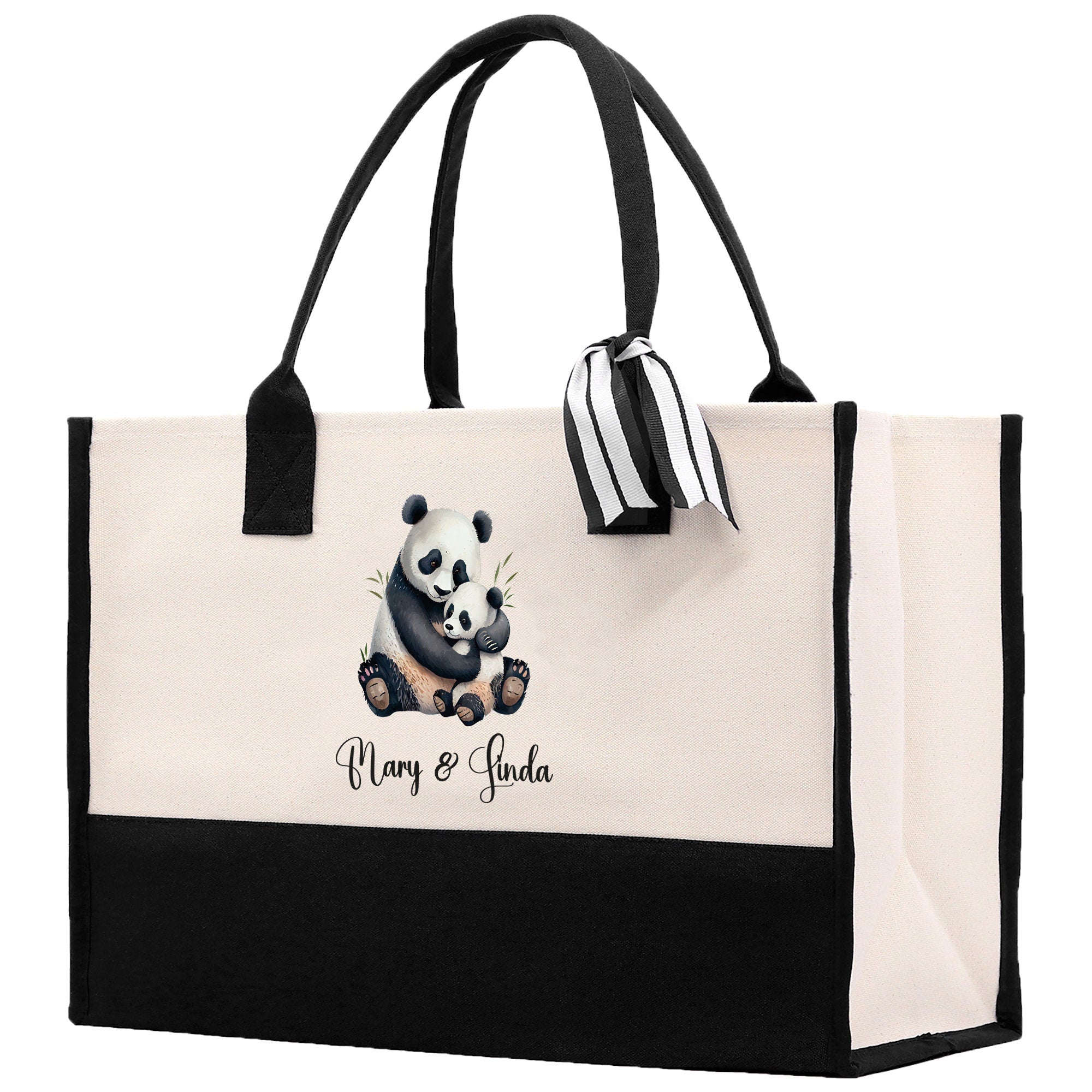 Panda Mom And Baby Name Custom Cotton Canvas Tote Bag Custom Pet Lover Gift Pet Portrait Bag Personalized Pet Owner Gift Tote Bag