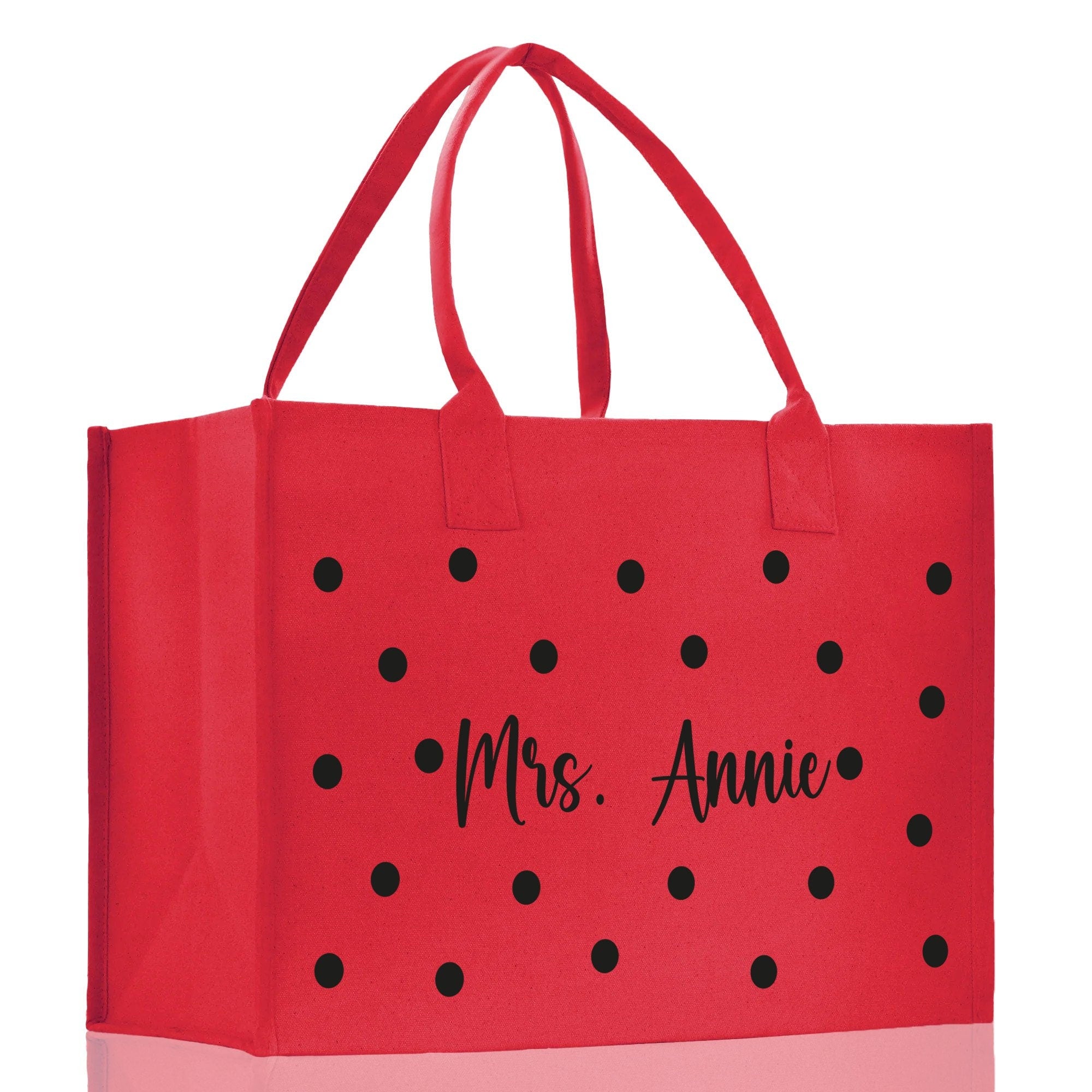 Polka Dot Mrs. Last Name Tote Bag Personalized Date Wedding Tote Bridal Shower Gift Honeymoon Gift Customized Wedding Gift Bridesmaid Gift