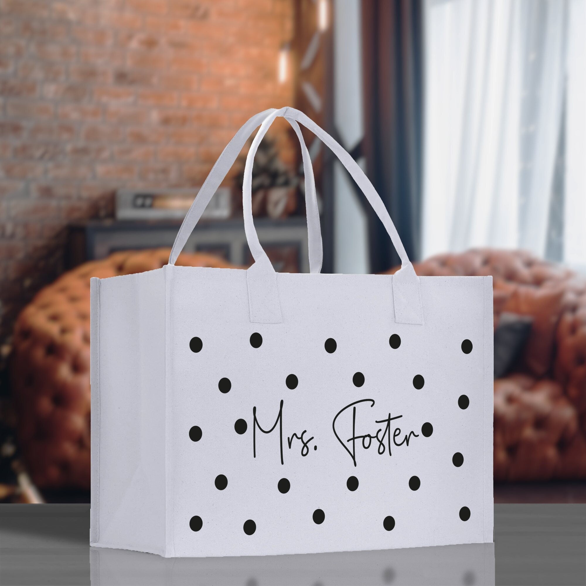 Polka Dot Mrs. Last Name Tote Bag Personalized Date Wedding Tote Bridal Shower Gift Honeymoon Gift Customized Wedding Gift Bridesmaid Gift