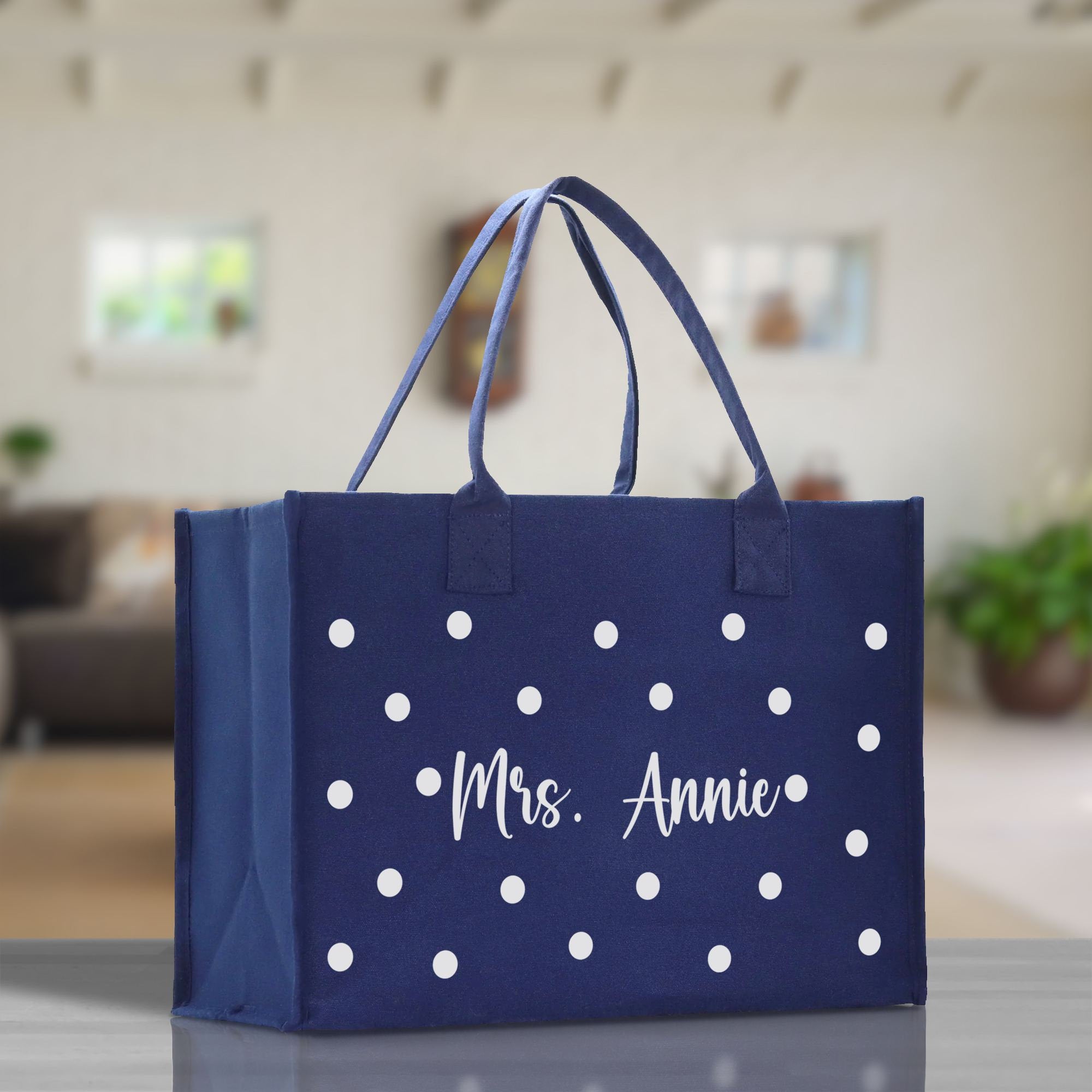 Polka Dot Mrs. Last Name Tote Bag Personalized Date Wedding Tote Bridal Shower Gift Honeymoon Gift Customized Wedding Gift Bridesmaid Gift