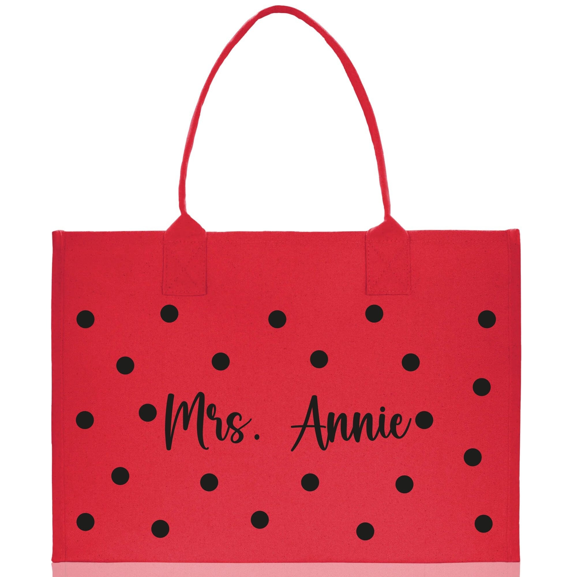 Polka Dot Mrs. Last Name Tote Bag Personalized Date Wedding Tote Bridal Shower Gift Honeymoon Gift Customized Wedding Gift Bridesmaid Gift