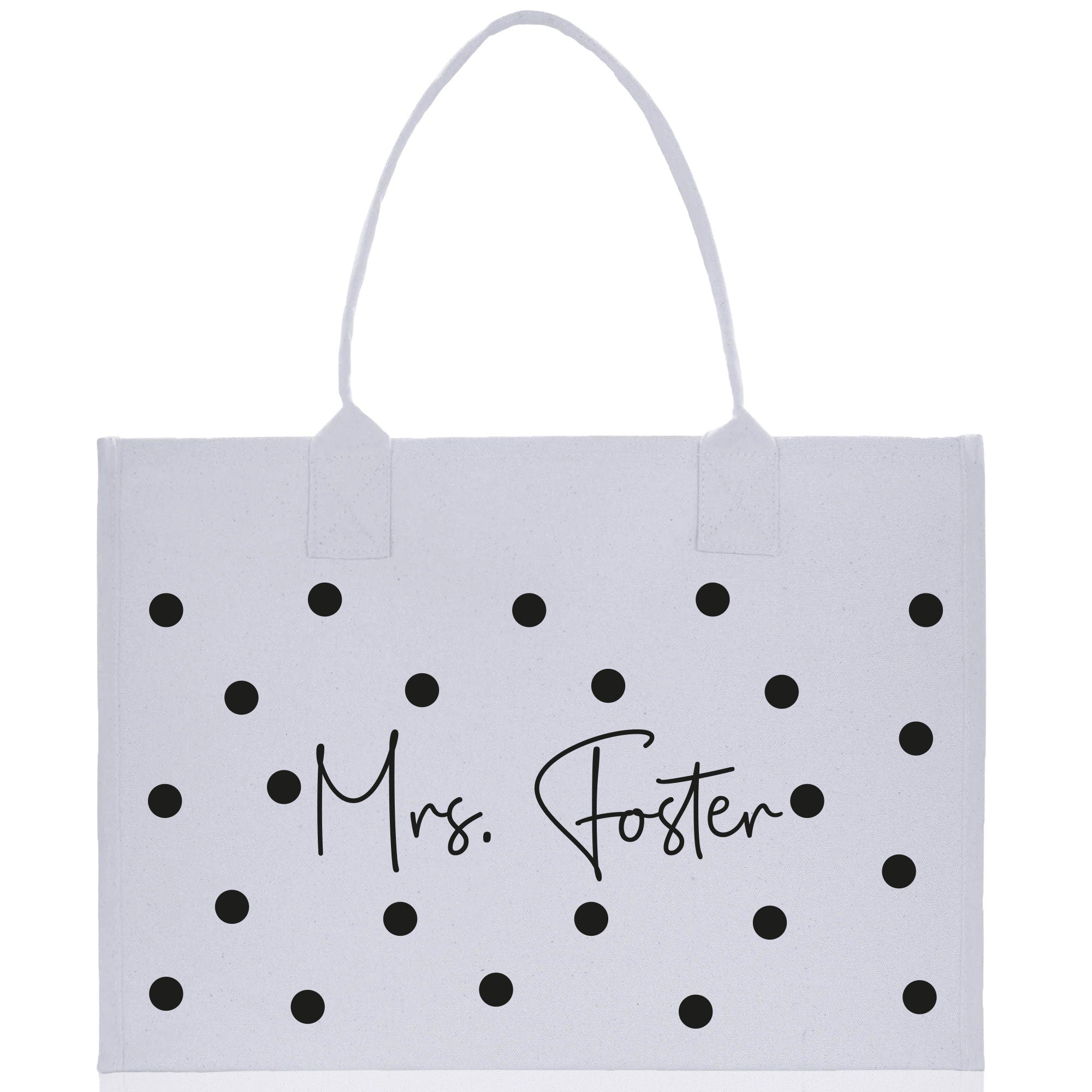 Polka Dot Mrs. Last Name Tote Bag Personalized Date Wedding Tote Bridal Shower Gift Honeymoon Gift Customized Wedding Gift Bridesmaid Gift