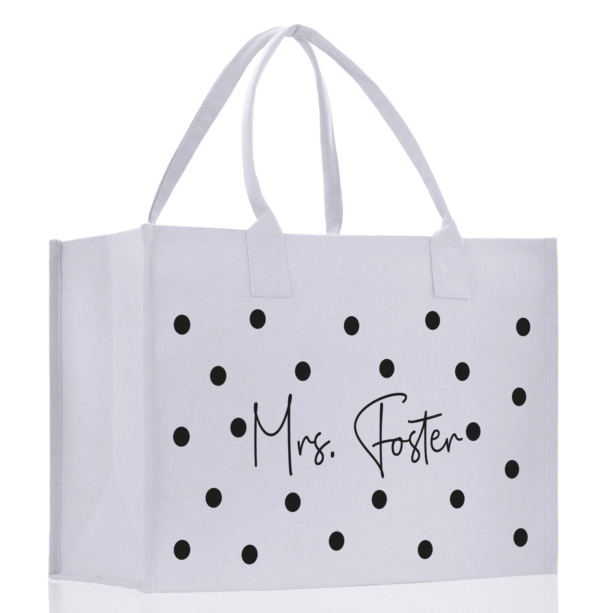 Polka Dot Mrs. Last Name Tote Bag Personalized Date Wedding Tote Bridal Shower Gift Honeymoon Gift Customized Wedding Gift Bridesmaid Gift