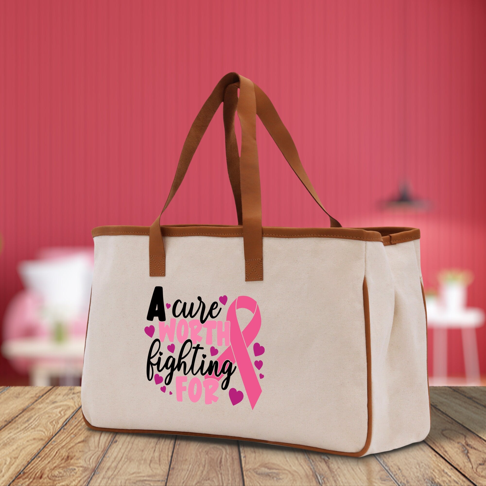 A Cure Worth Fighting For Cotton Canvas Tote Bag Cancer Support Group Tote Bag For Friends Motivational Gift Bag Cancer Awareness Tote Bag