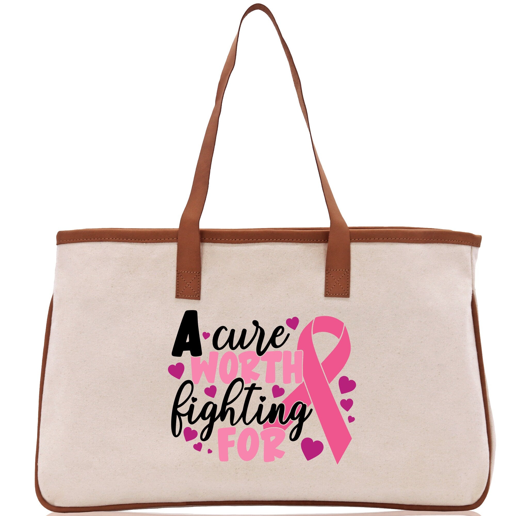 A Cure Worth Fighting For Cotton Canvas Tote Bag Cancer Support Group Tote Bag For Friends Motivational Gift Bag Cancer Awareness Tote Bag