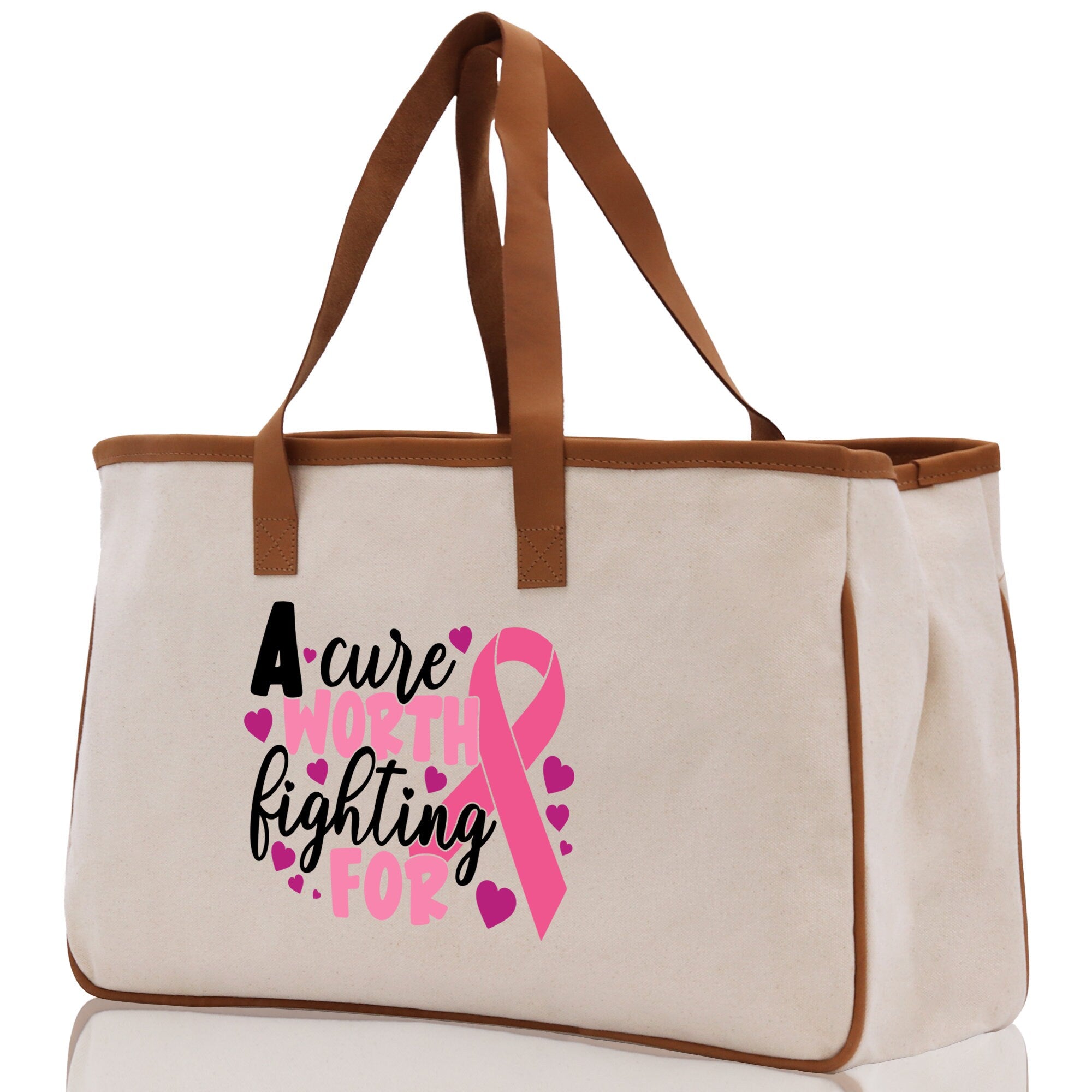 A Cure Worth Fighting For Cotton Canvas Tote Bag Cancer Support Group Tote Bag For Friends Motivational Gift Bag Cancer Awareness Tote Bag