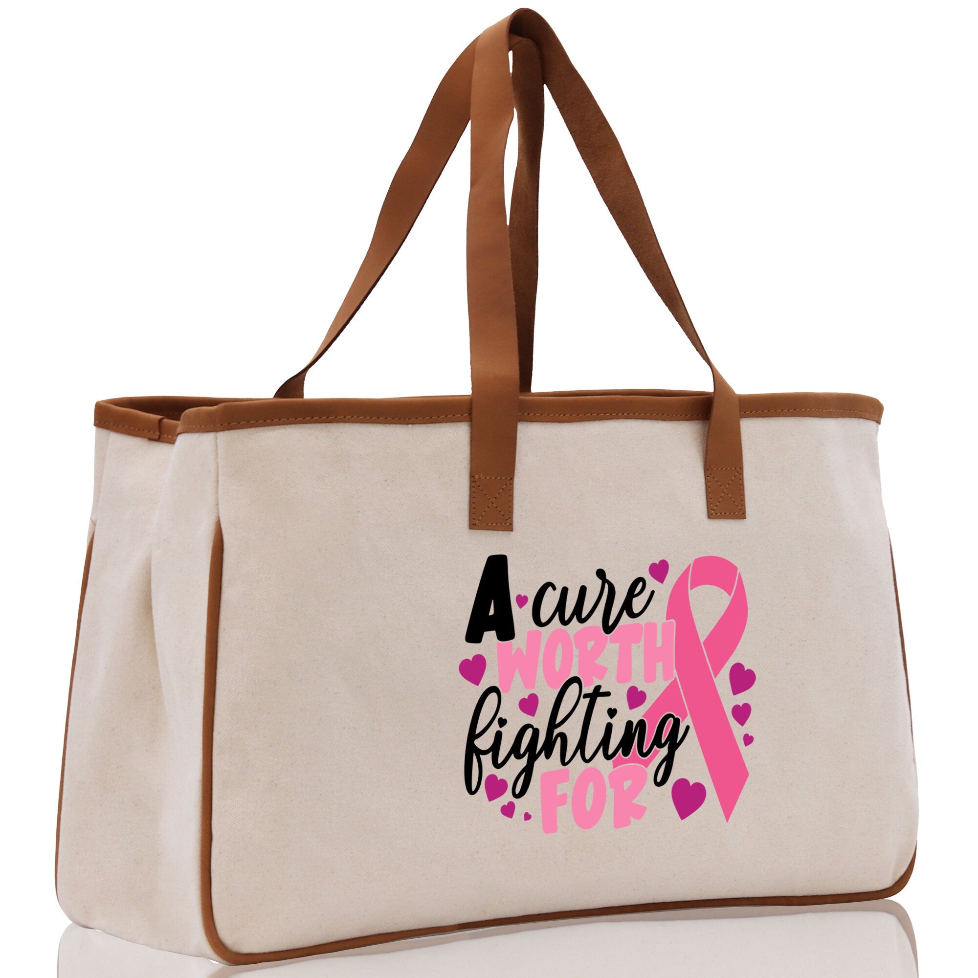 A Cure Worth Fighting For Cotton Canvas Tote Bag Cancer Support Group Tote Bag For Friends Motivational Gift Bag Cancer Awareness Tote Bag