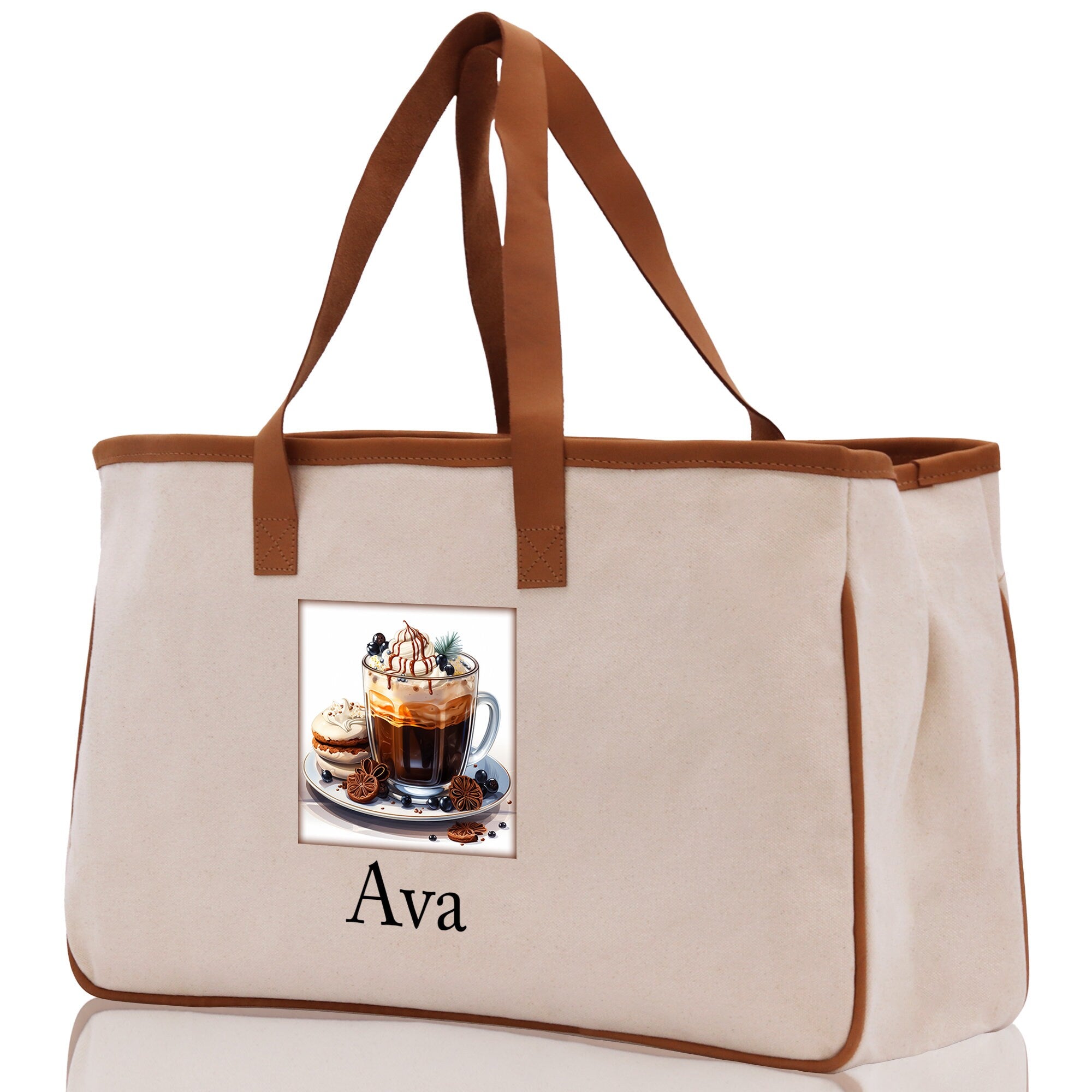 Cute Hot Cocoa and Cookies Custom Name Cotton Canvas Tote Bag Personalized Christmas Party Invitation Bag Xmas Gift Holiday Party Invite Bag