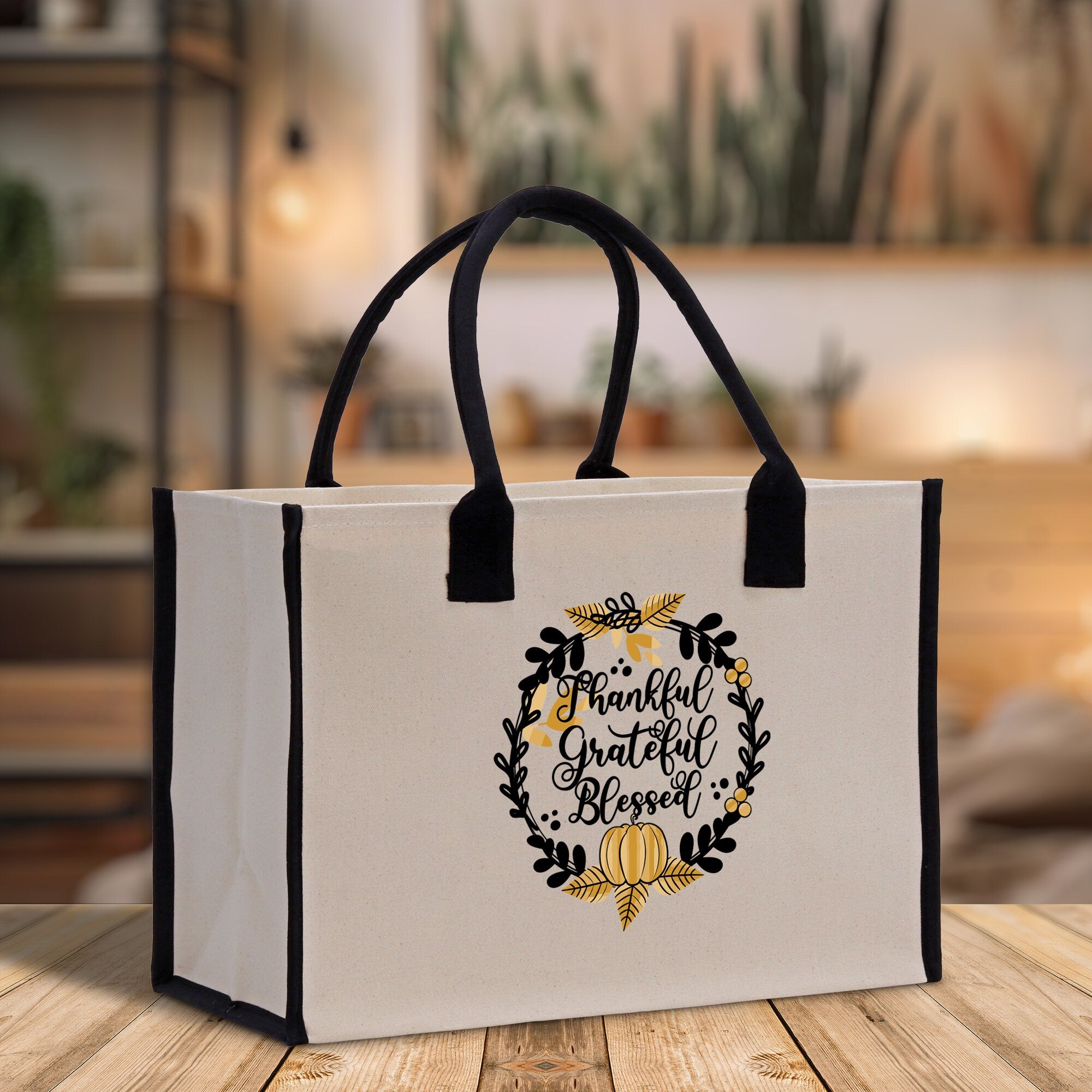 Thankful Grateful Blessed Cotton Canvas Tote Bag Thanksgiving Bag Autumn Fall Vibes Bag Motivational Bag Blessed Bag Fall Market Grocery Bag