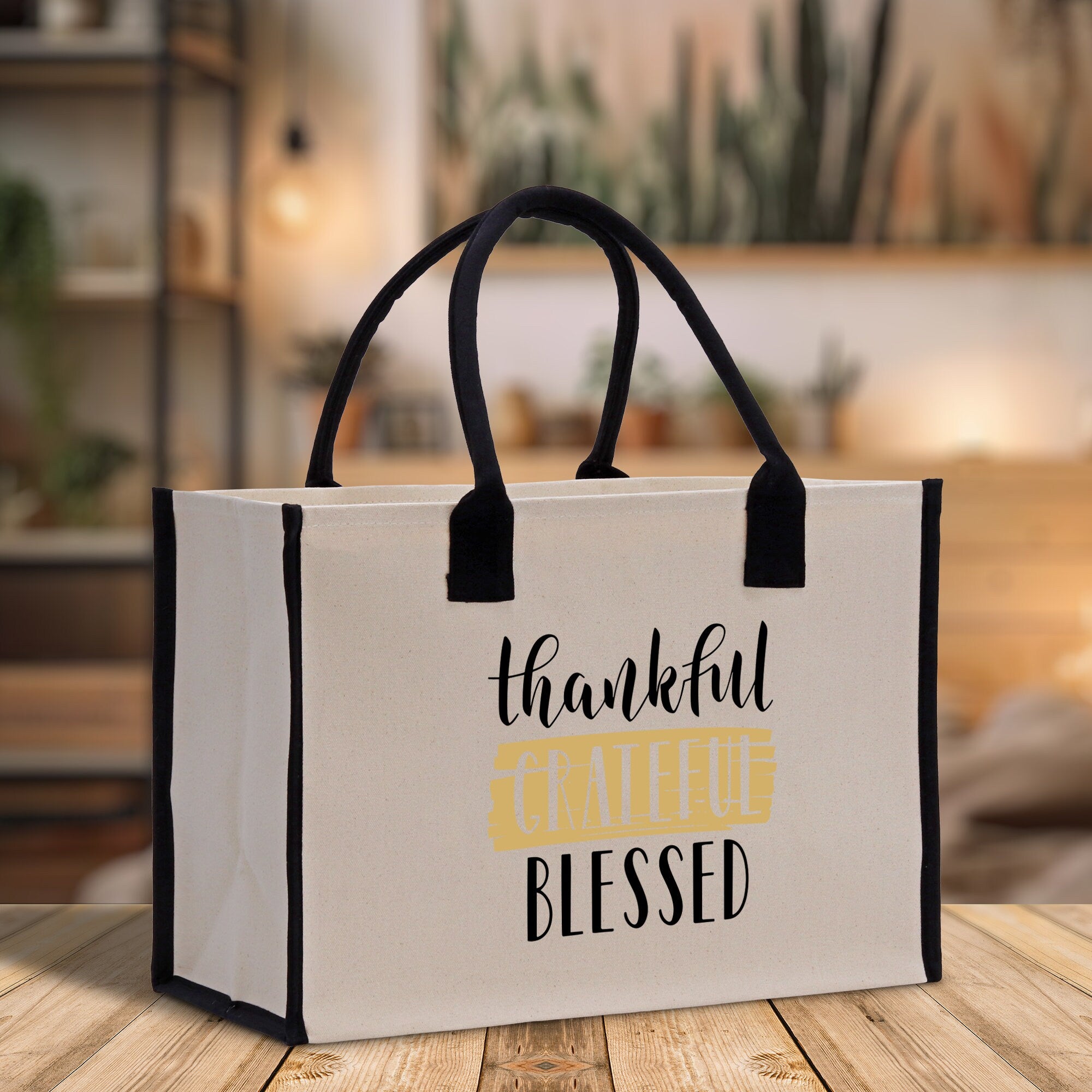 Thankful Grateful Blessed Cotton Canvas Tote Bag Thanksgiving Bag Autumn Fall Vibes Bag Motivational Bag Blessed Bag Fall Market Grocery Bag