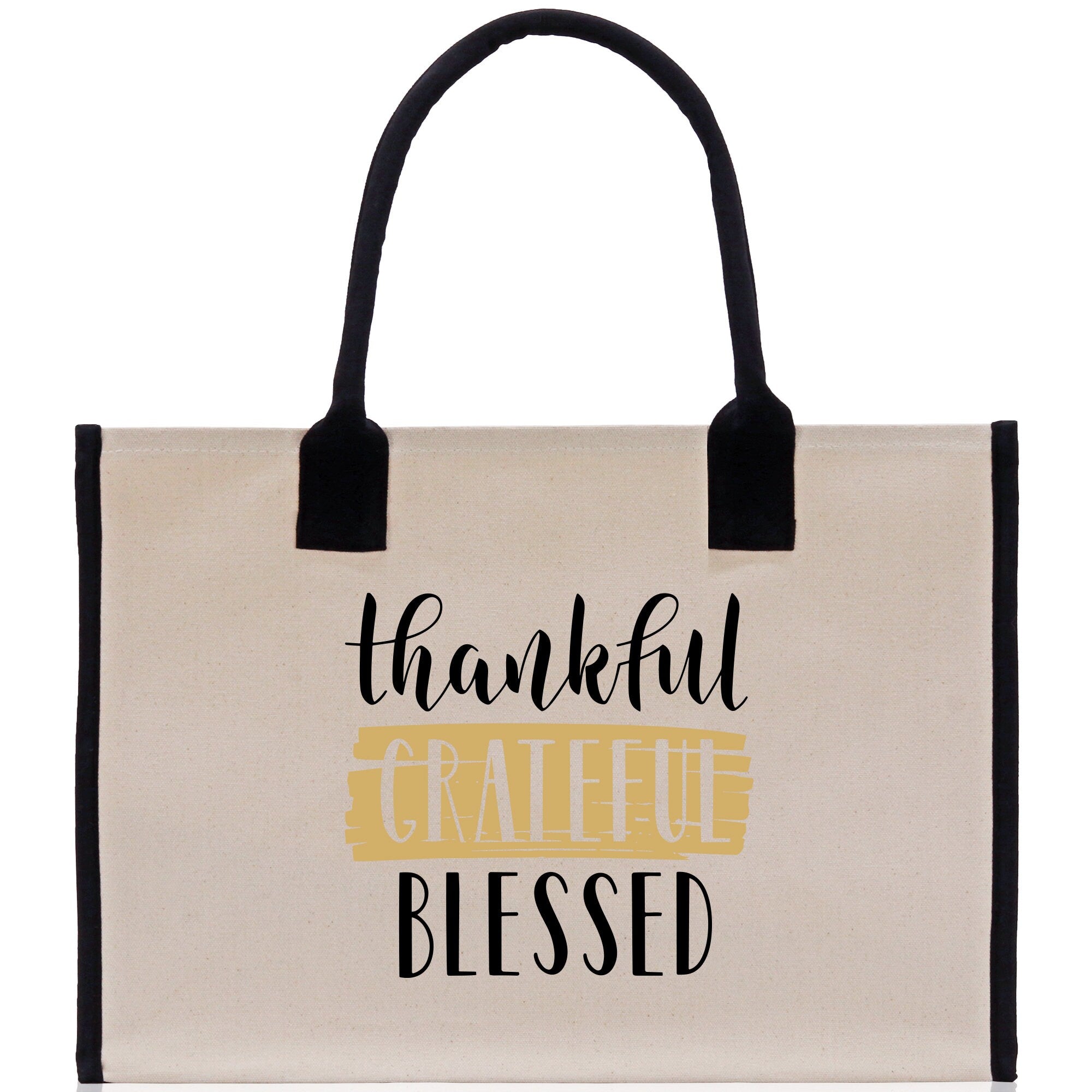 Thankful Grateful Blessed Cotton Canvas Tote Bag Thanksgiving Bag Autumn Fall Vibes Bag Motivational Bag Blessed Bag Fall Market Grocery Bag