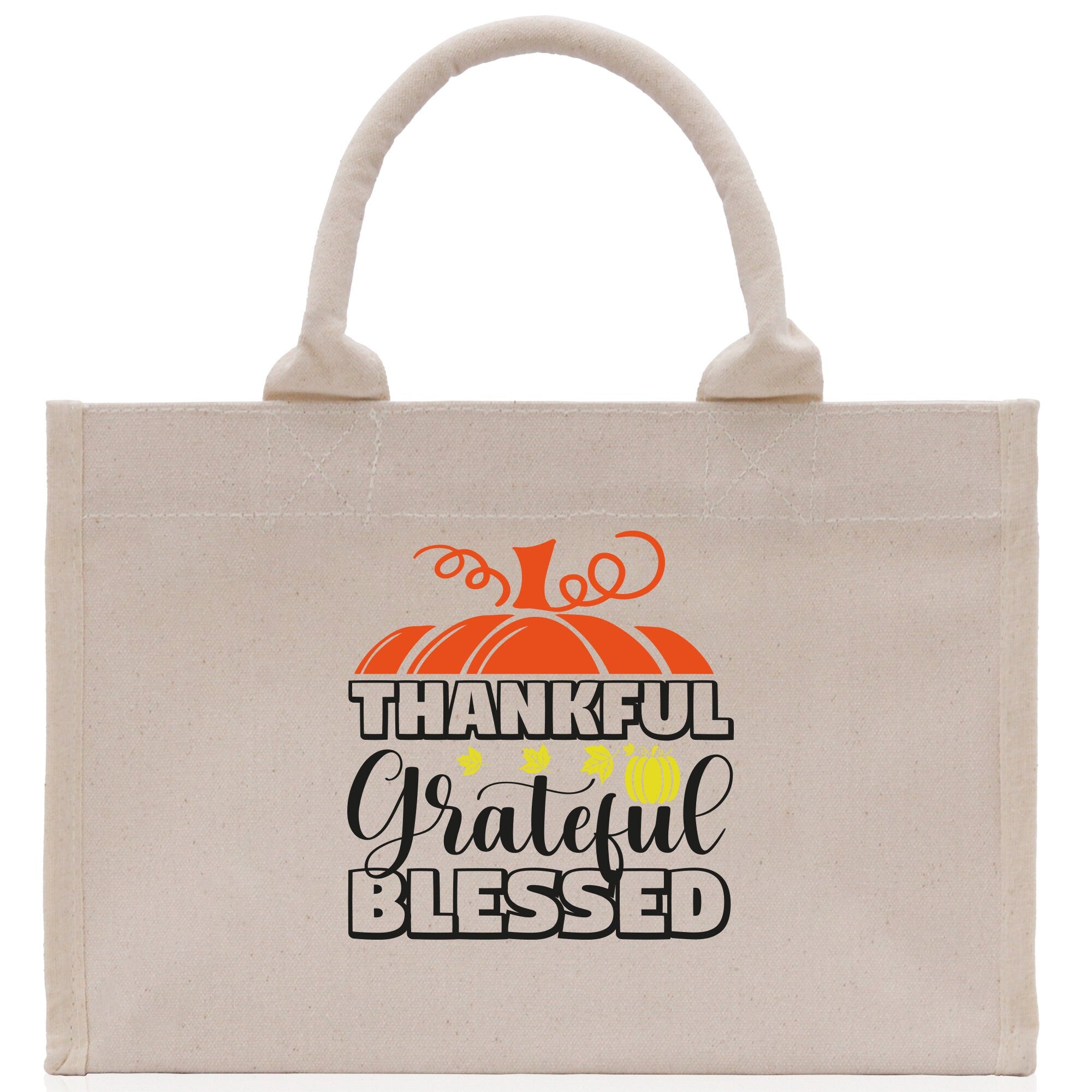 Thankful Grateful Blessed Cotton Canvas Tote Bag Thanksgiving Bag Autumn Fall Vibes Bag Motivational Bag Blessed Bag Fall Market Grocery Bag