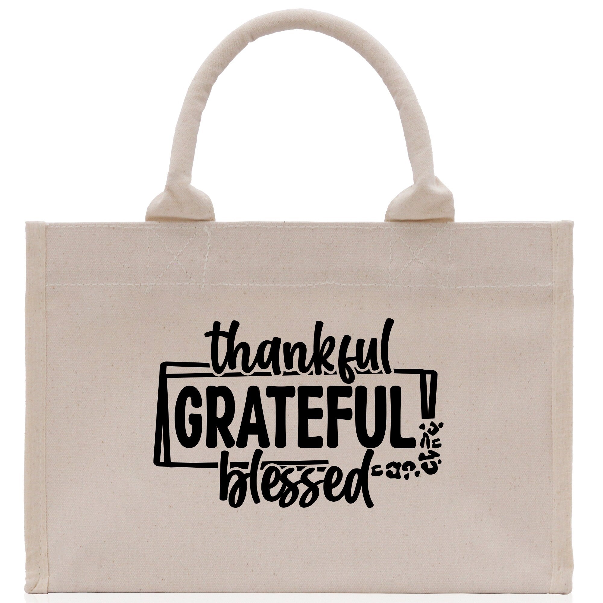 Thankful Grateful Blessed Cotton Canvas Tote Bag Thanksgiving Bag Autumn Fall Vibes Bag Motivational Bag Blessed Bag Fall Market Grocery Bag