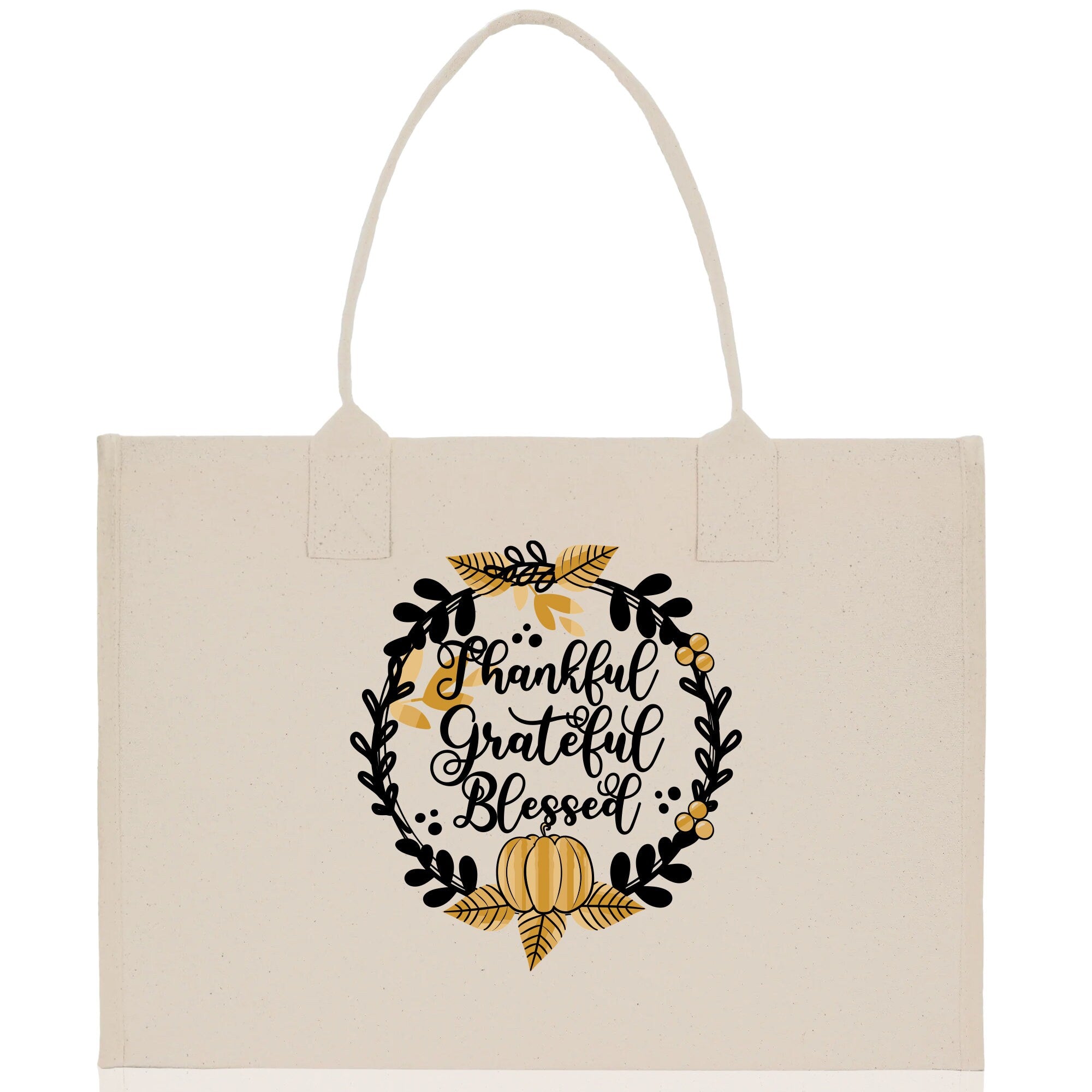 Thankful Grateful Blessed Cotton Canvas Tote Bag Thanksgiving Bag Autumn Fall Vibes Bag Motivational Bag Blessed Bag Fall Market Grocery Bag