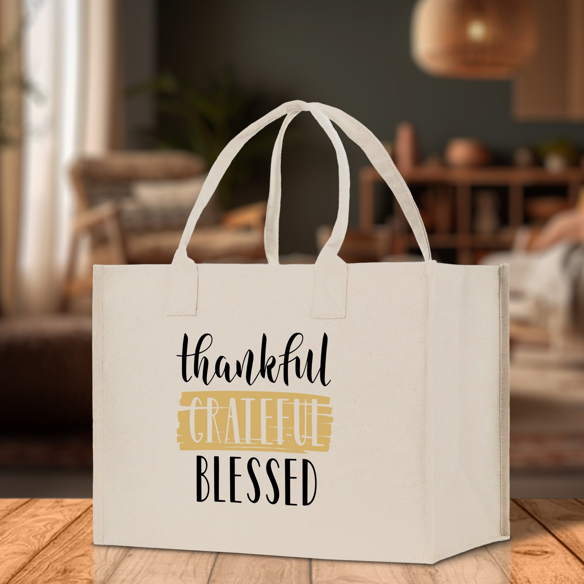 Thankful Grateful Blessed Cotton Canvas Tote Bag Thanksgiving Bag Autumn Fall Vibes Bag Motivational Bag Blessed Bag Fall Market Grocery Bag