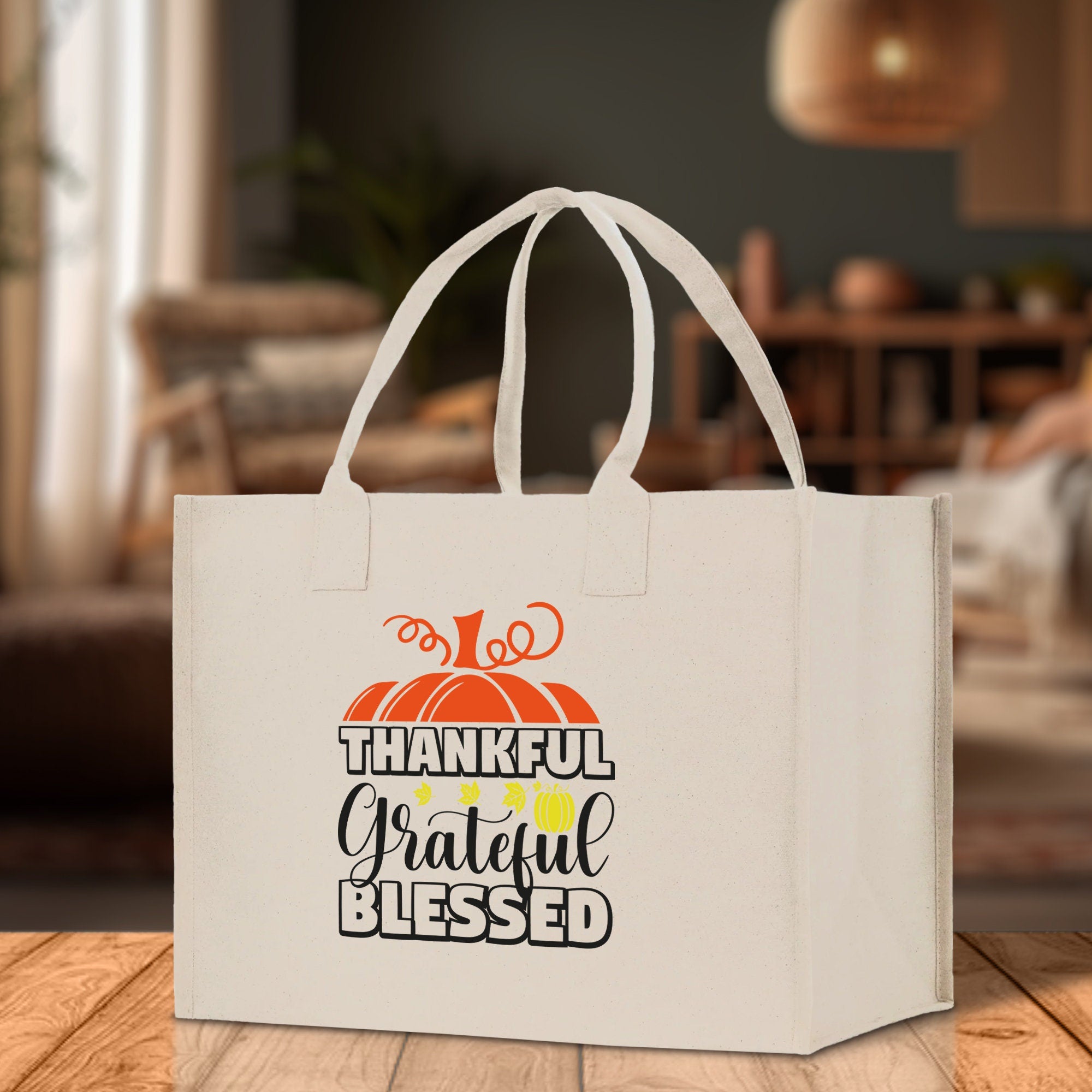 Thankful Grateful Blessed Cotton Canvas Tote Bag Thanksgiving Bag Autumn Fall Vibes Bag Motivational Bag Blessed Bag Fall Market Grocery Bag