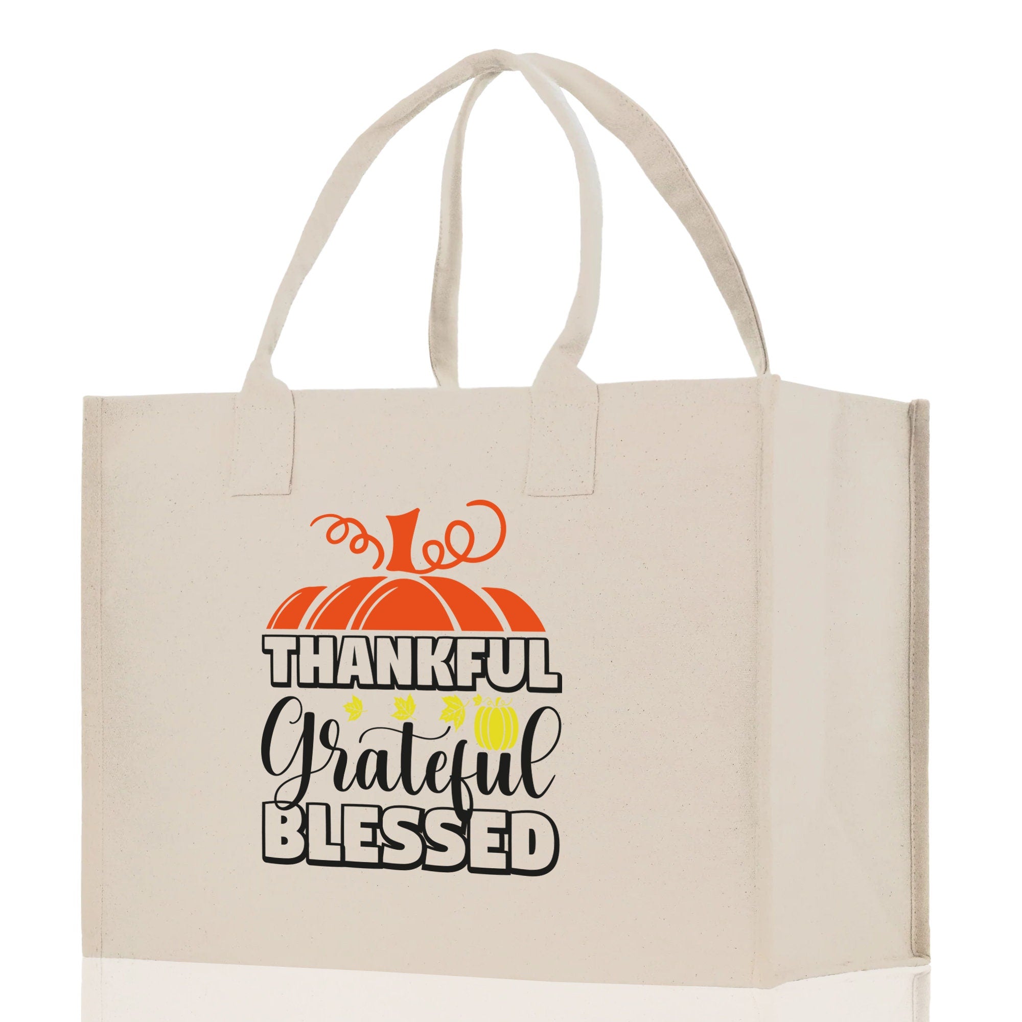 Thankful Grateful Blessed Cotton Canvas Tote Bag Thanksgiving Bag Autumn Fall Vibes Bag Motivational Bag Blessed Bag Fall Market Grocery Bag