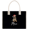 a black bag with a german shepard dog wearing a santa hat