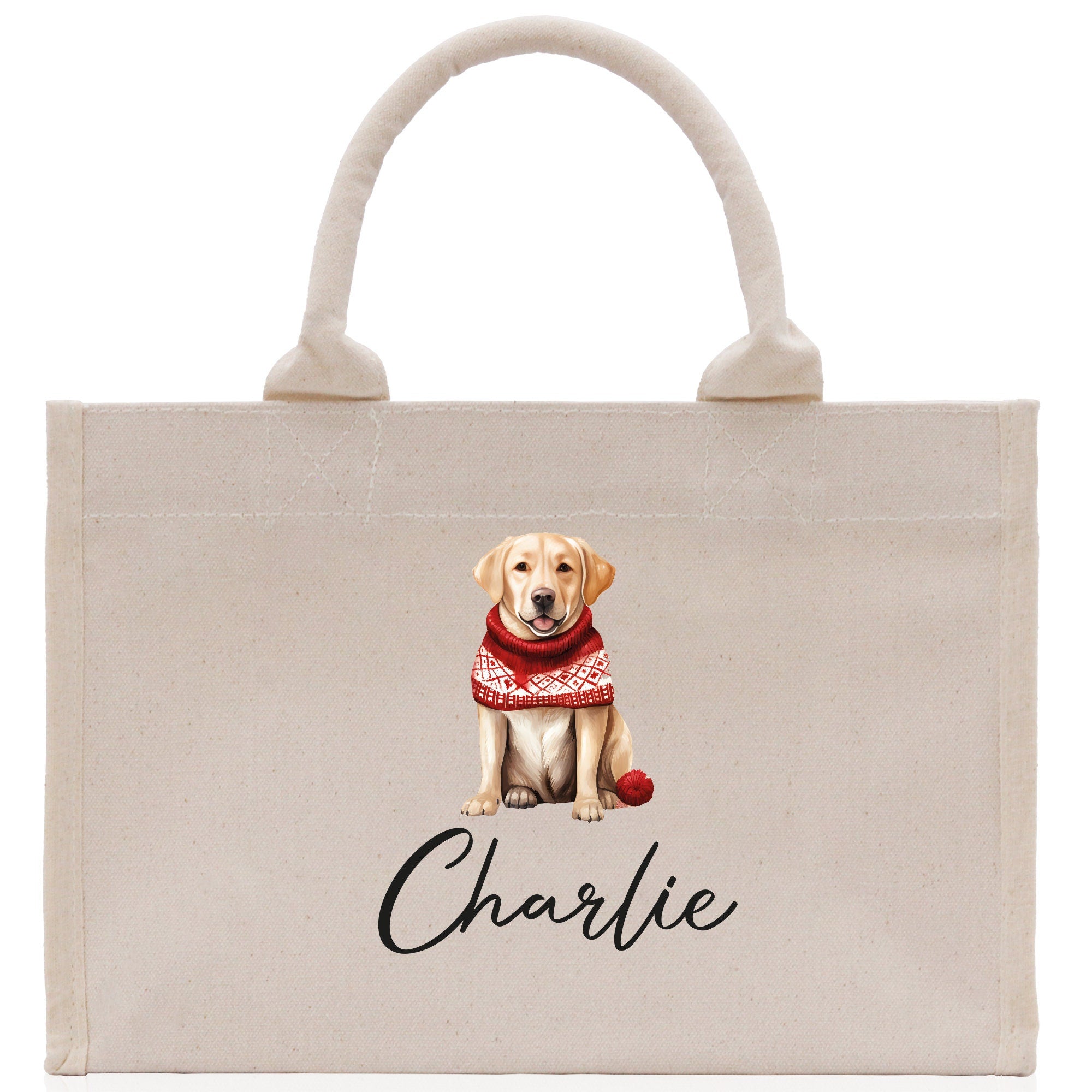 a bag with a picture of a dog wearing a scarf