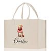a white shopping bag with a picture of a dog on it