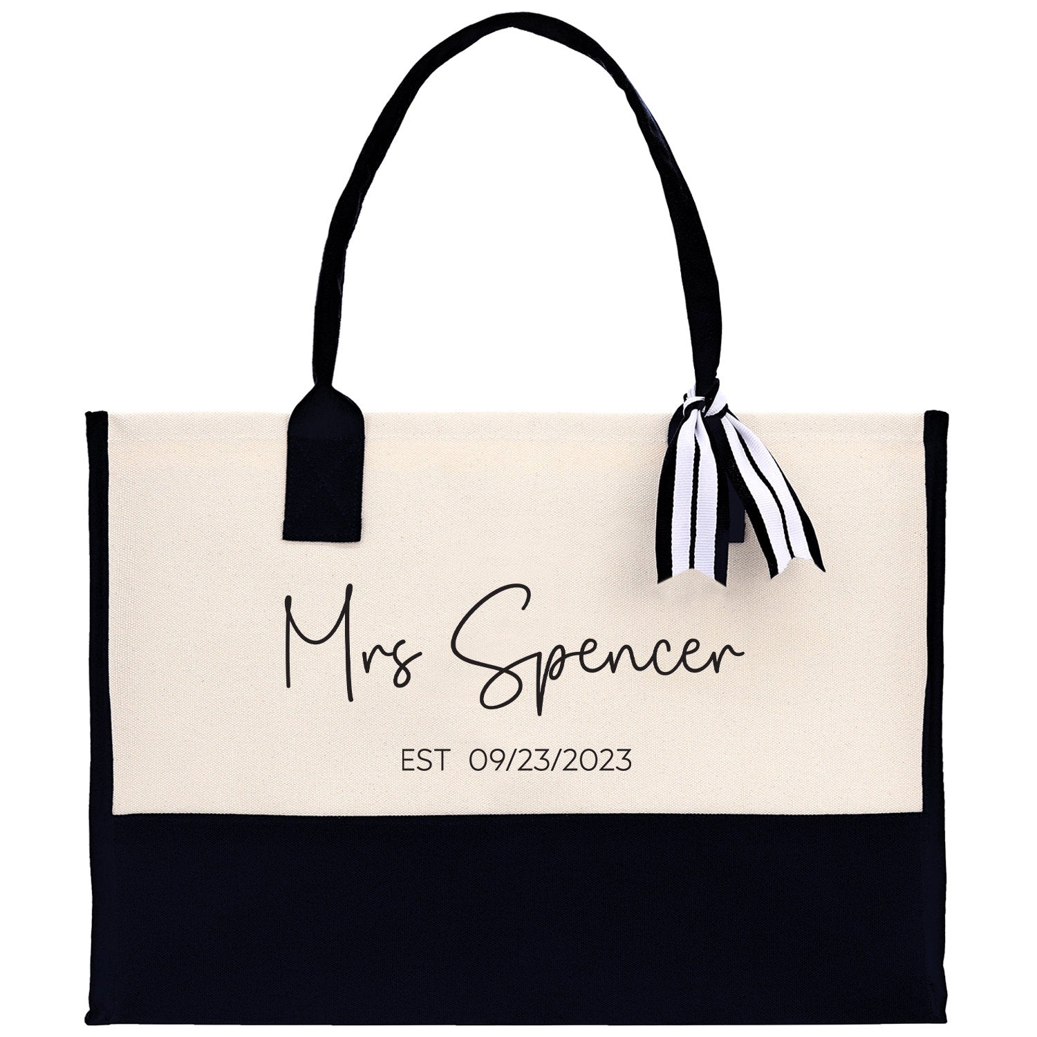 Mrs. Last Name Est Year Tote Bag Personalized Date Wedding Tote Bridal Shower Gift Honeymoon Gift Customized Wedding Gift Bridesmaid Gift