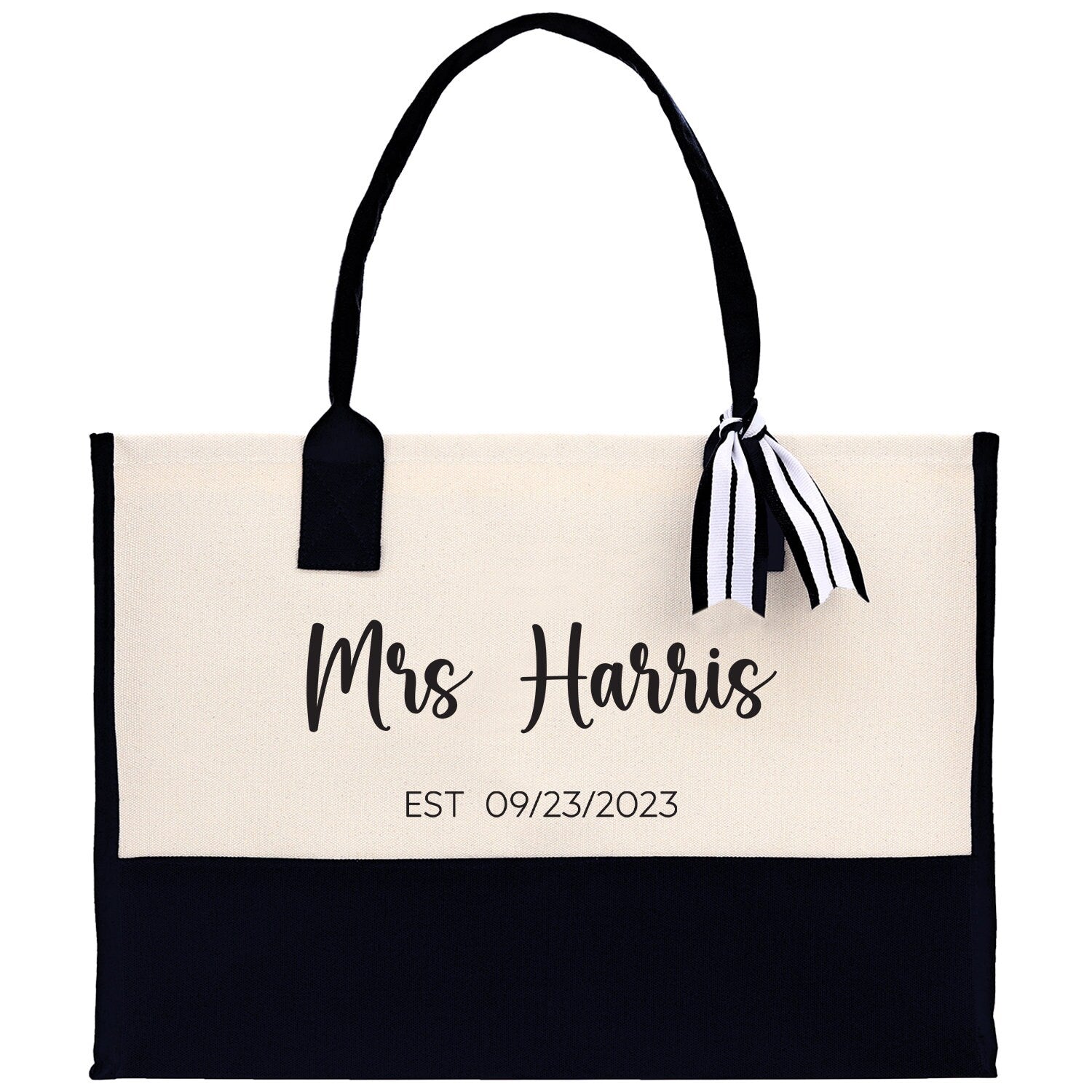 Mrs. Last Name Est Year Tote Bag Personalized Date Wedding Tote Bridal Shower Gift Honeymoon Gift Customized Wedding Gift Bridesmaid Gift