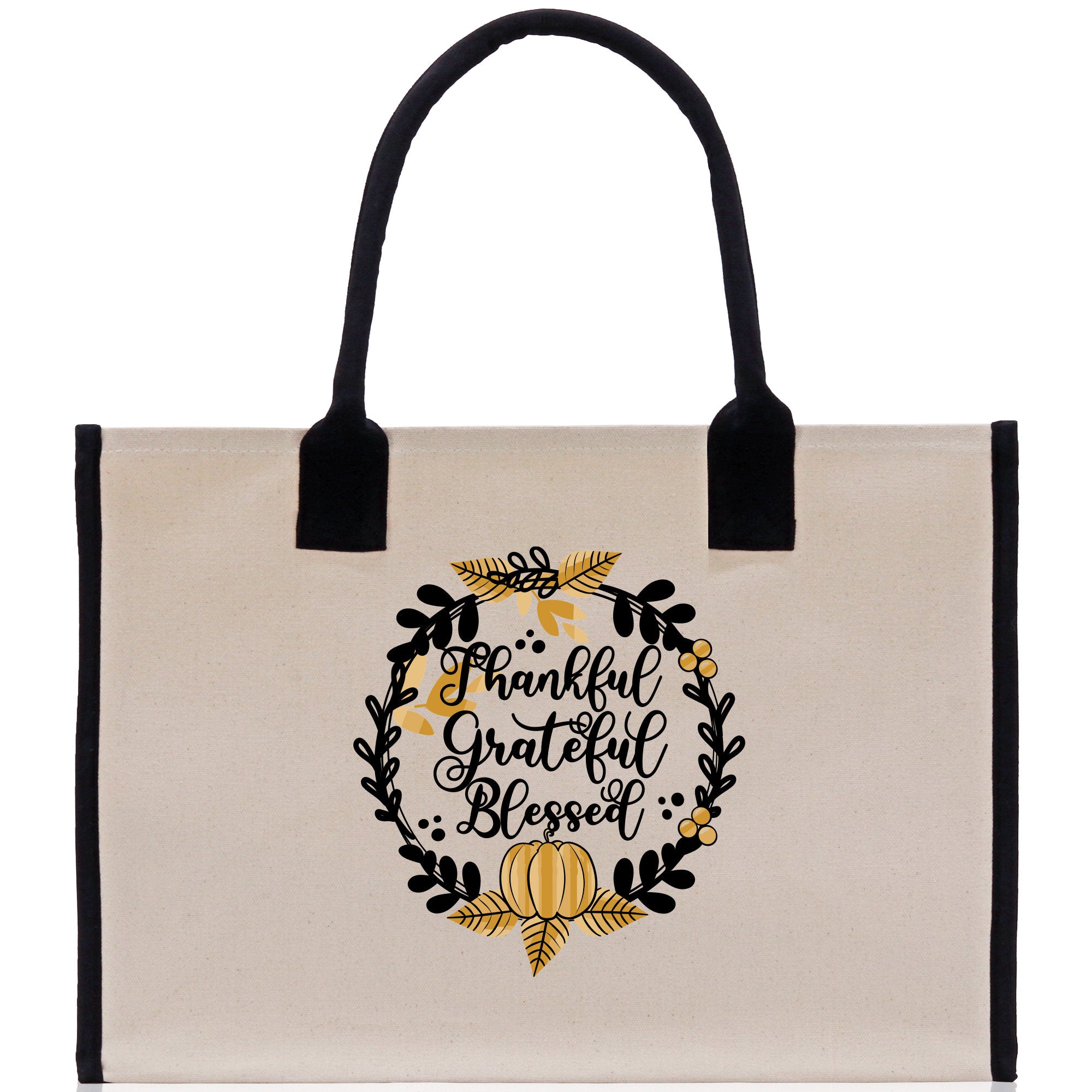 Thankful Grateful Blessed Cotton Canvas Tote Bag Thanksgiving Bag Autumn Fall Vibes Bag Motivational Bag Blessed Bag Fall Market Grocery Bag