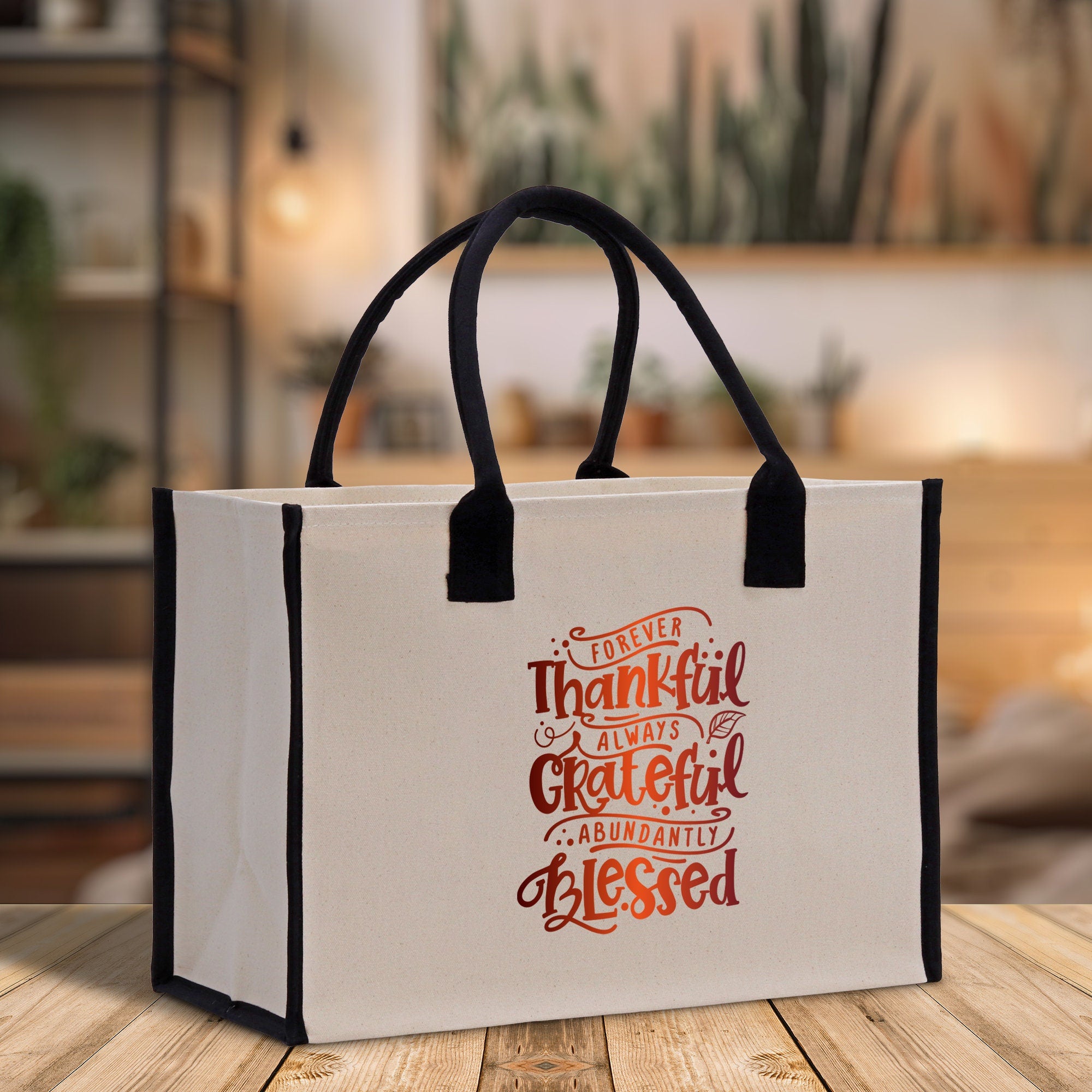 Thankful Grateful Blessed Cotton Canvas Tote Bag Thanksgiving Bag Autumn Fall Vibes Bag Motivational Bag Blessed Bag Fall Market Grocery Bag