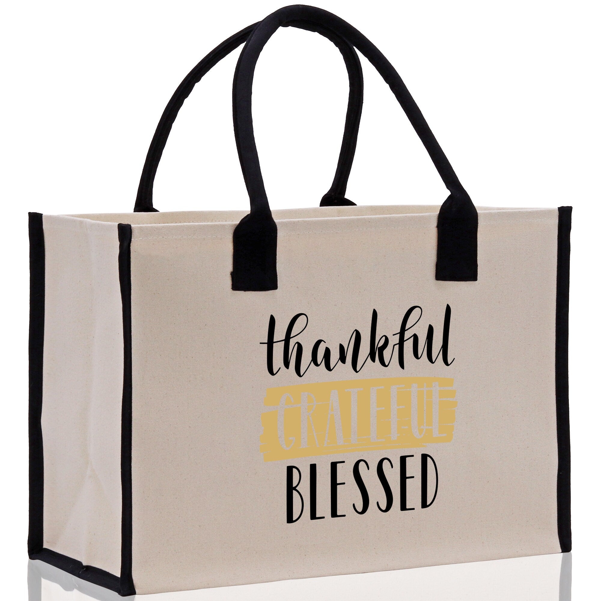 Thankful Grateful Blessed Cotton Canvas Tote Bag Thanksgiving Bag Autumn Fall Vibes Bag Motivational Bag Blessed Bag Fall Market Grocery Bag