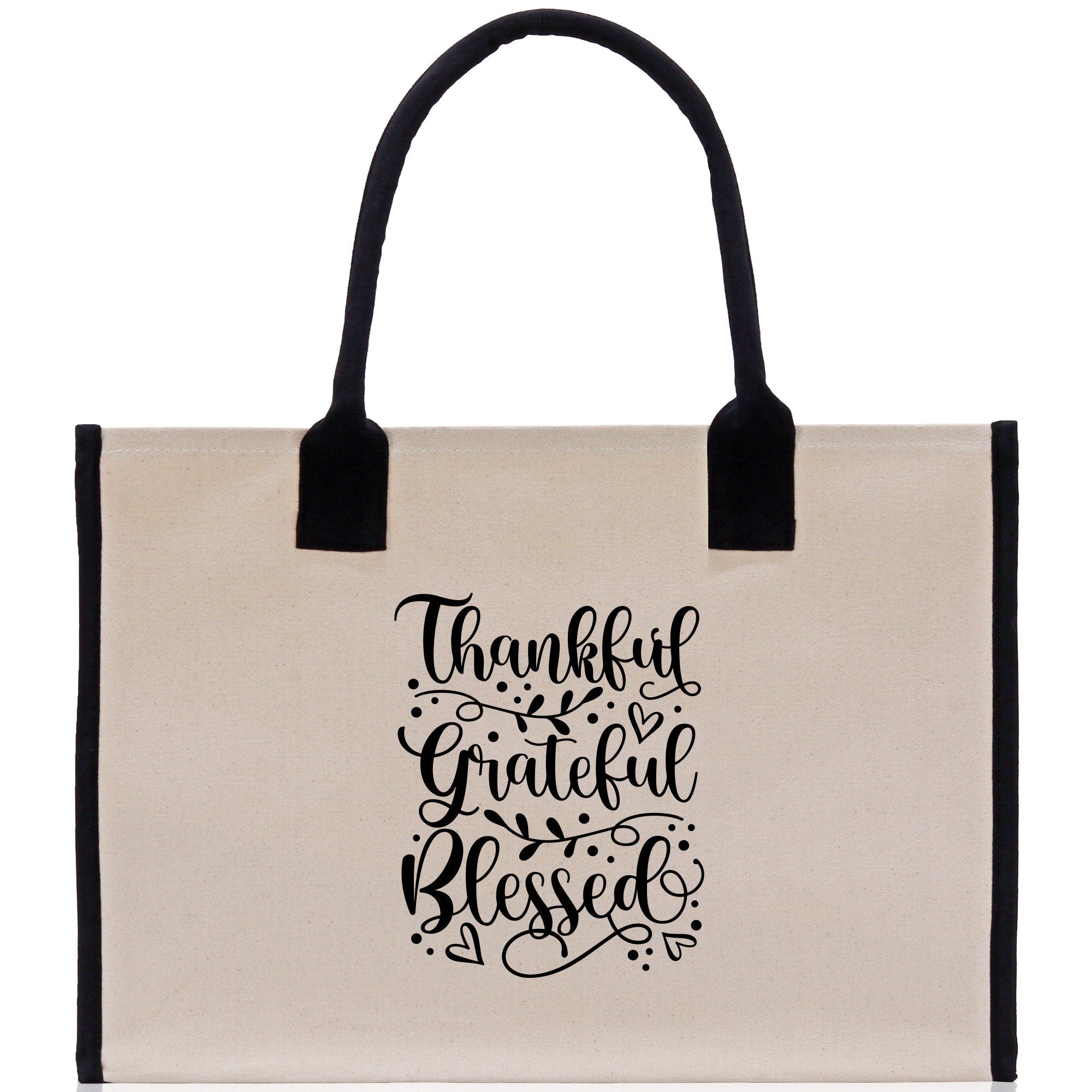 Thankful Grateful Blessed Cotton Canvas Tote Bag Thanksgiving Bag Autumn Fall Vibes Bag Motivational Bag Blessed Bag Fall Market Grocery Bag