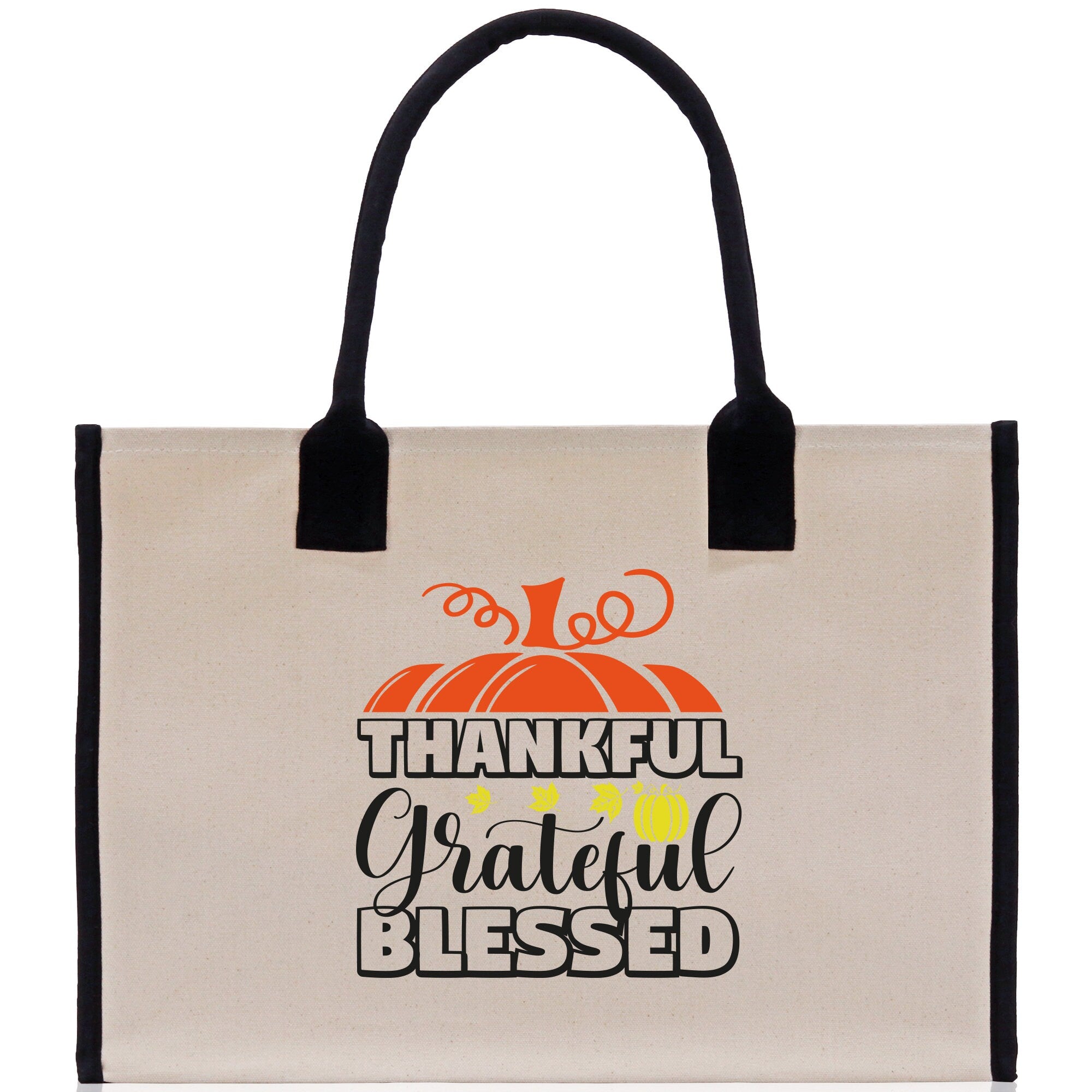 Thankful Grateful Blessed Cotton Canvas Tote Bag Thanksgiving Bag Autumn Fall Vibes Bag Motivational Bag Blessed Bag Fall Market Grocery Bag