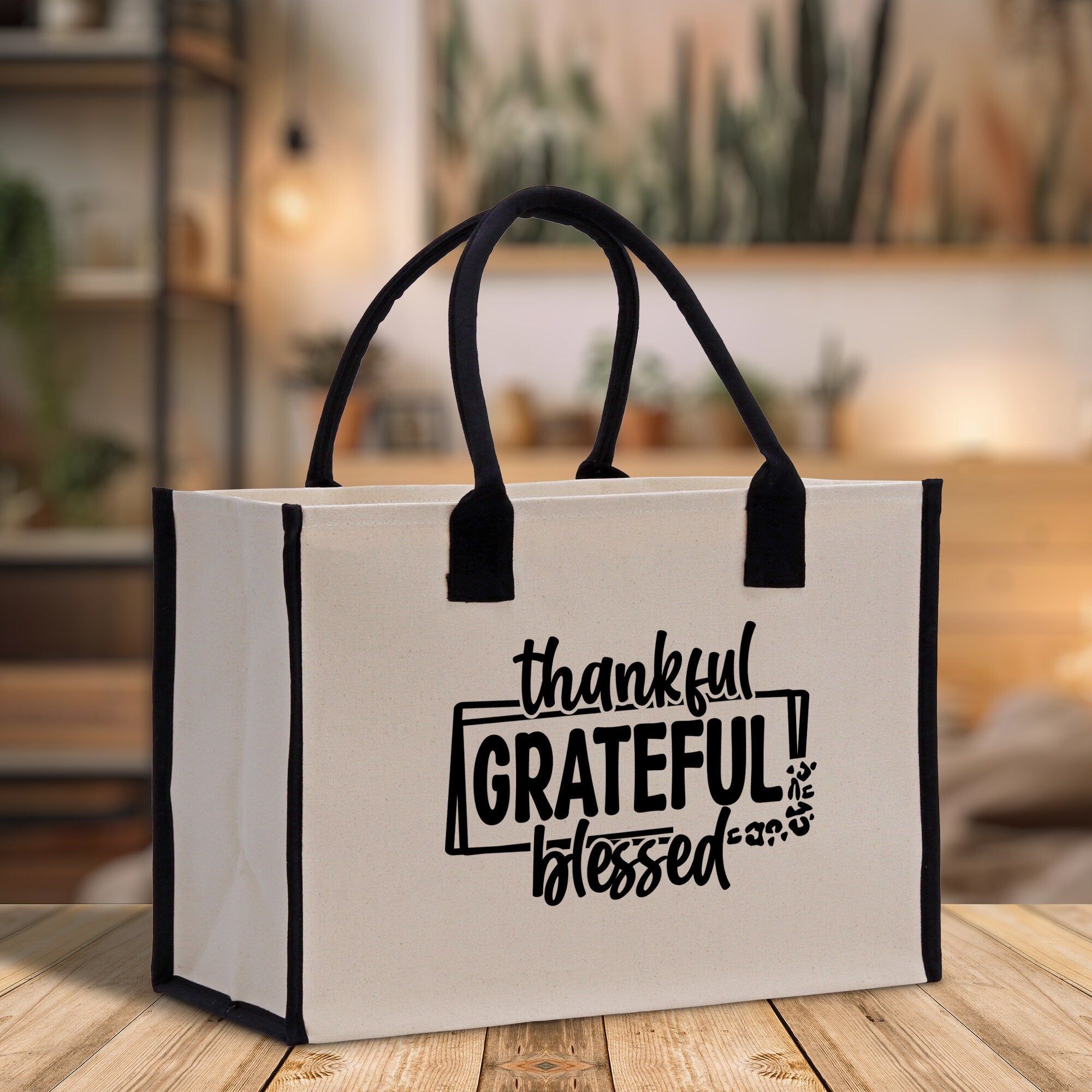 Thankful Grateful Blessed Cotton Canvas Tote Bag Thanksgiving Bag Autumn Fall Vibes Bag Motivational Bag Blessed Bag Fall Market Grocery Bag