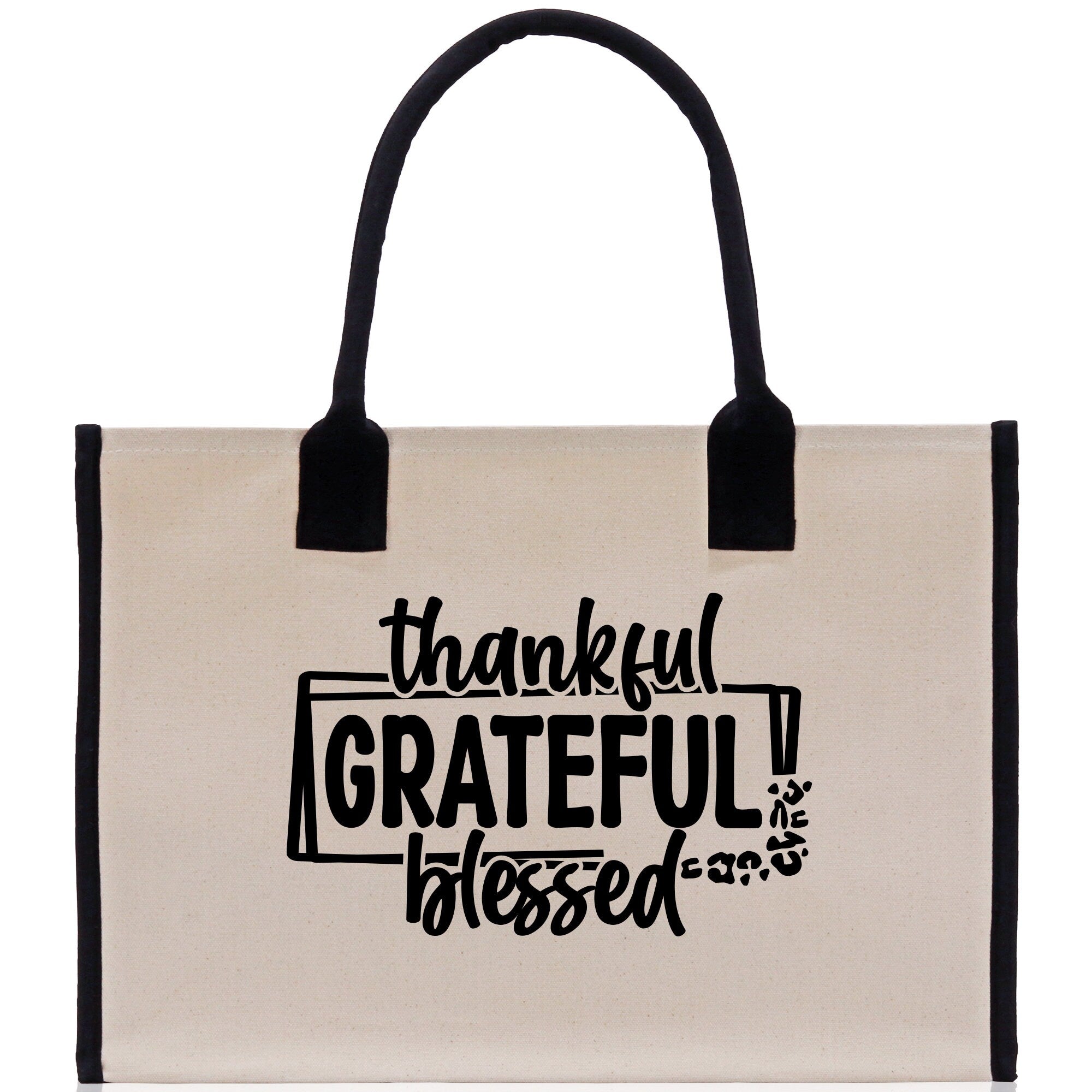 Thankful Grateful Blessed Cotton Canvas Tote Bag Thanksgiving Bag Autumn Fall Vibes Bag Motivational Bag Blessed Bag Fall Market Grocery Bag