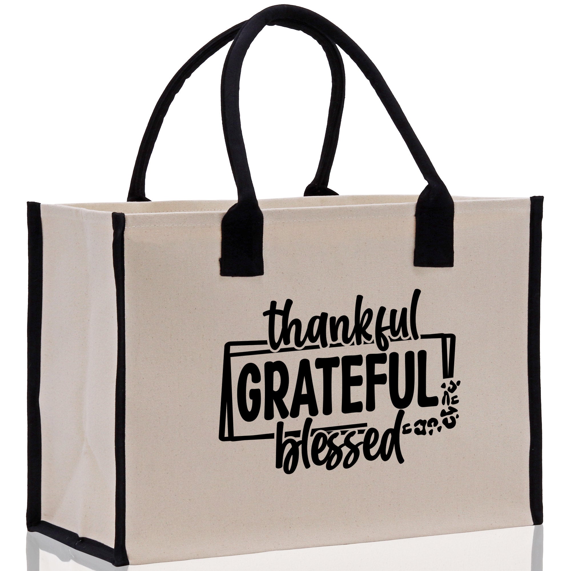 Thankful Grateful Blessed Cotton Canvas Tote Bag Thanksgiving Bag Autumn Fall Vibes Bag Motivational Bag Blessed Bag Fall Market Grocery Bag