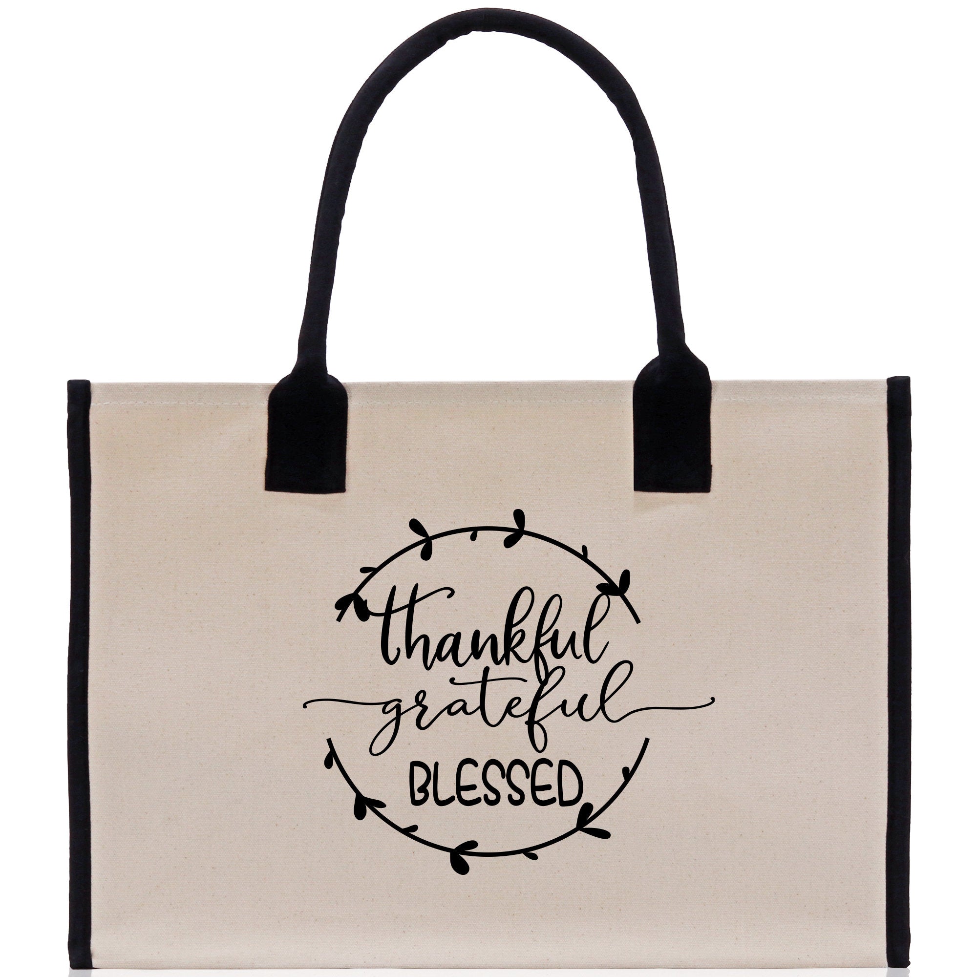 Thankful Grateful Blessed Cotton Canvas Tote Bag Thanksgiving Bag Autumn Fall Vibes Bag Motivational Bag Blessed Bag Fall Market Grocery Bag