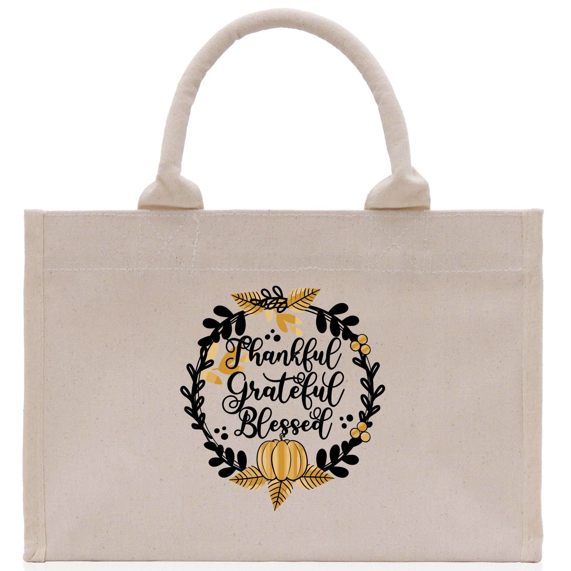 Thankful Grateful Blessed Cotton Canvas Tote Bag Thanksgiving Bag Autumn Fall Vibes Bag Motivational Bag Blessed Bag Fall Market Grocery Bag