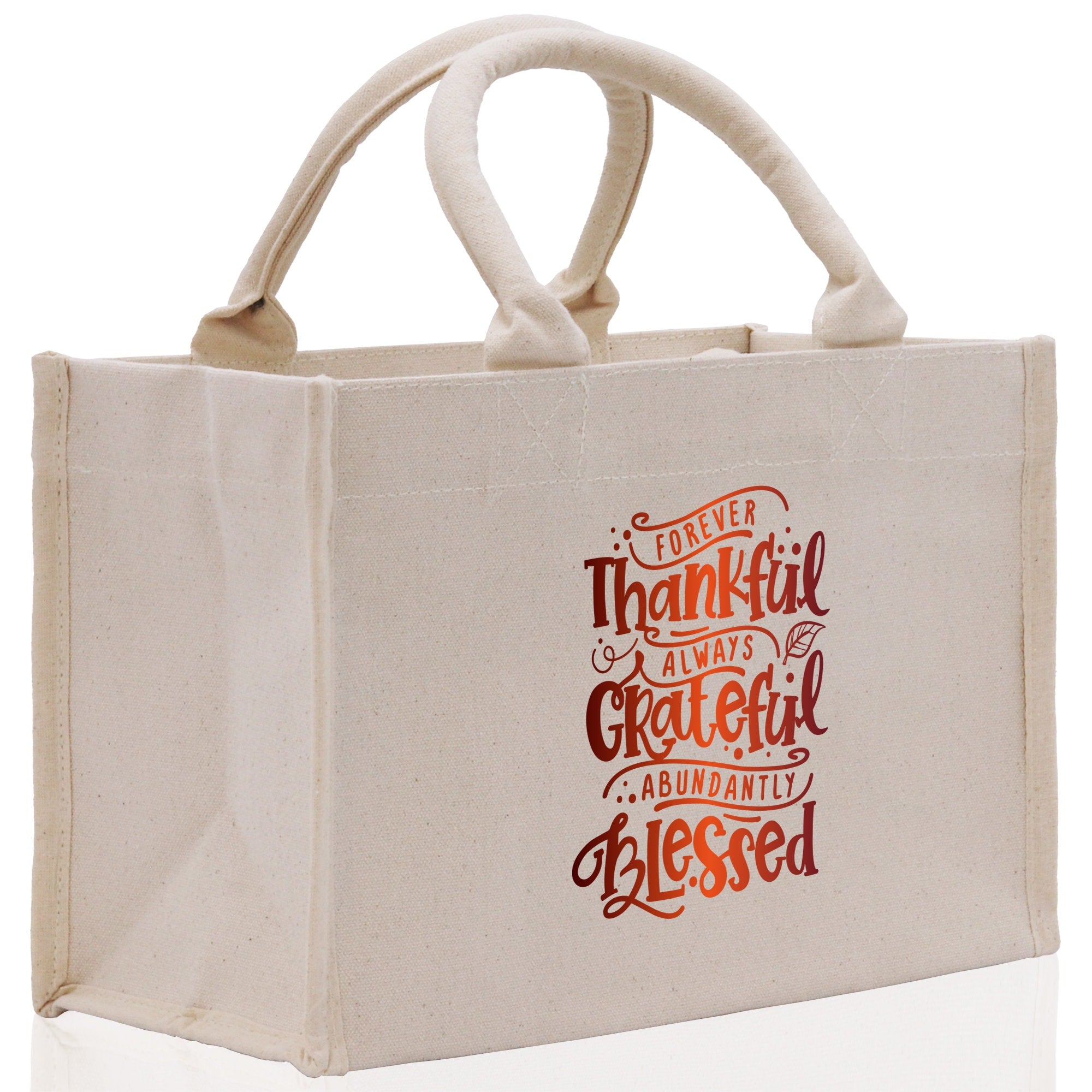 Thankful Grateful Blessed Cotton Canvas Tote Bag Thanksgiving Bag Autumn Fall Vibes Bag Motivational Bag Blessed Bag Fall Market Grocery Bag