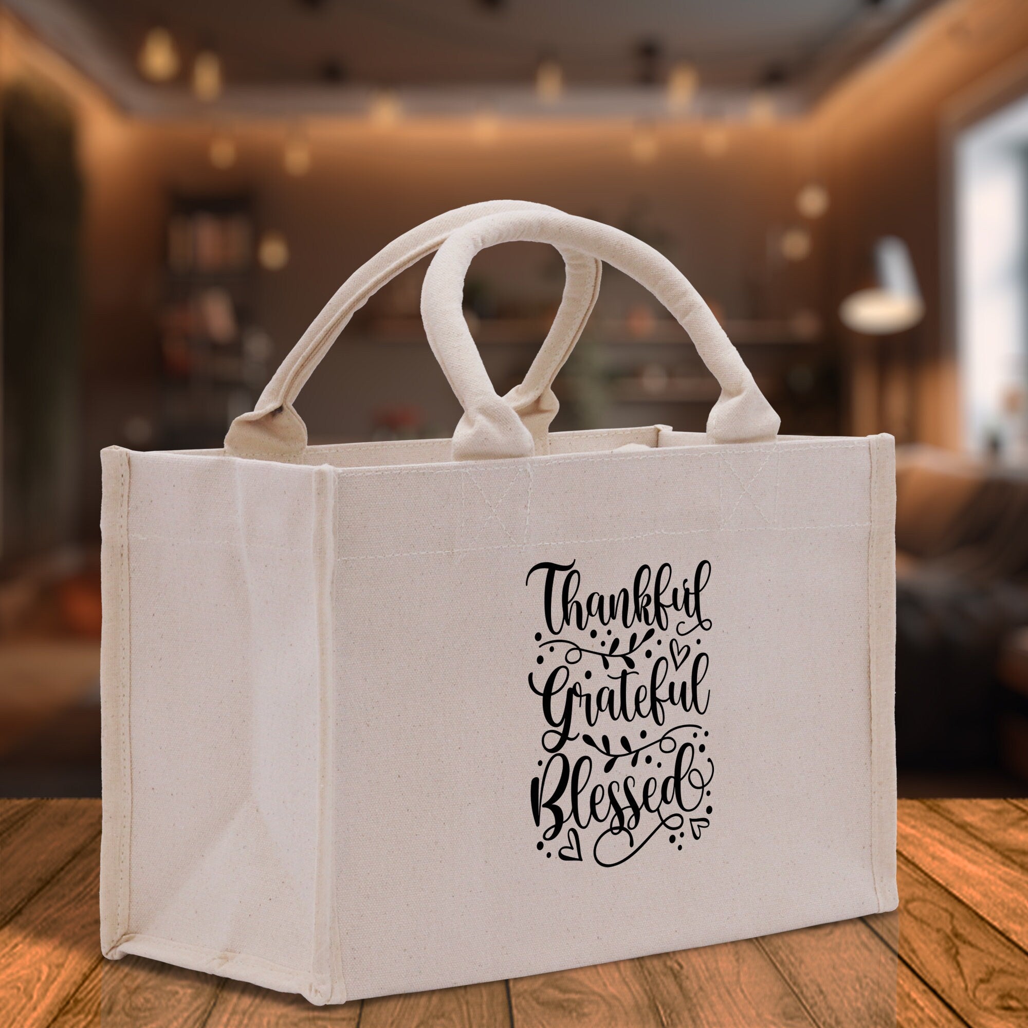 Thankful Grateful Blessed Cotton Canvas Tote Bag Thanksgiving Bag Autumn Fall Vibes Bag Motivational Bag Blessed Bag Fall Market Grocery Bag