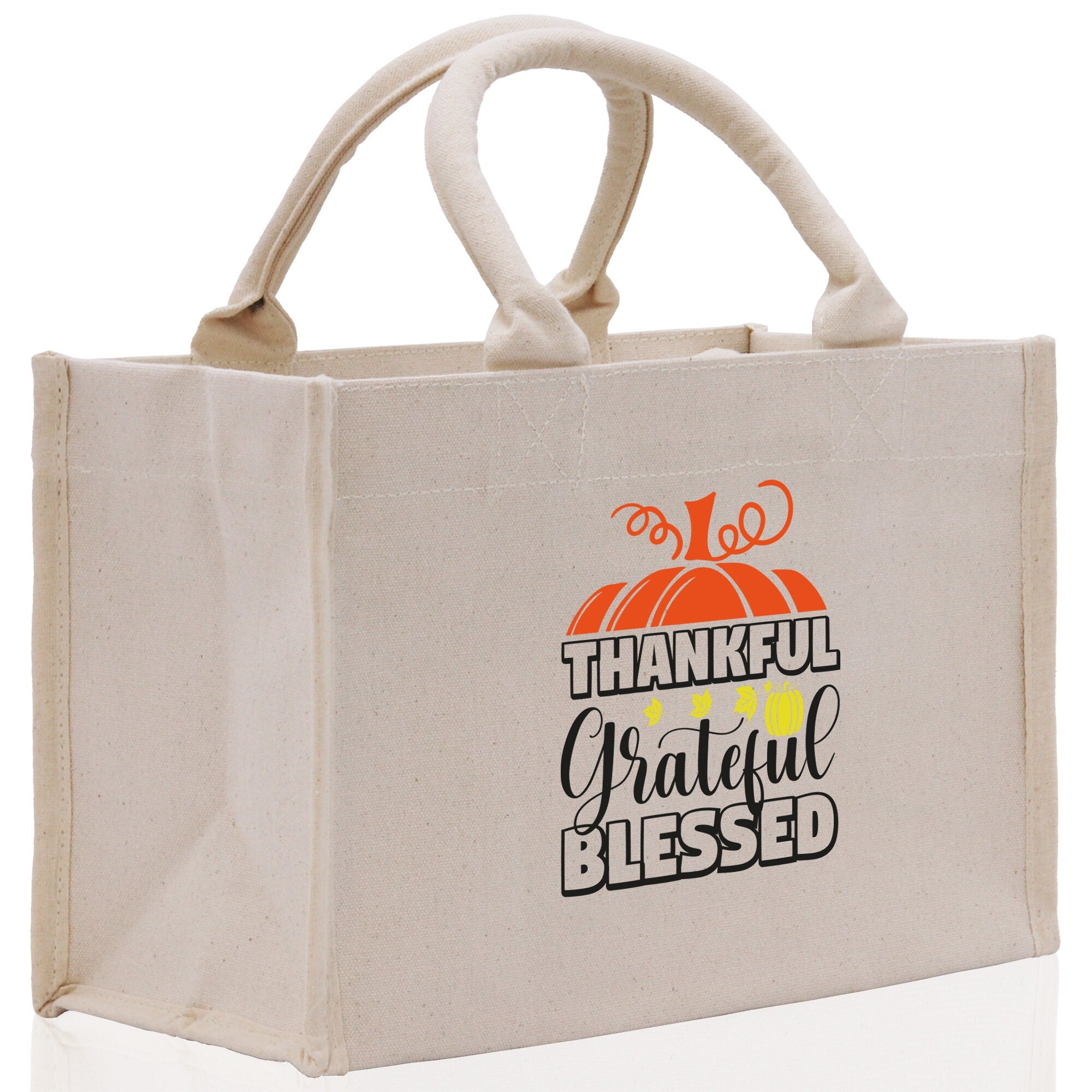 Thankful Grateful Blessed Cotton Canvas Tote Bag Thanksgiving Bag Autumn Fall Vibes Bag Motivational Bag Blessed Bag Fall Market Grocery Bag