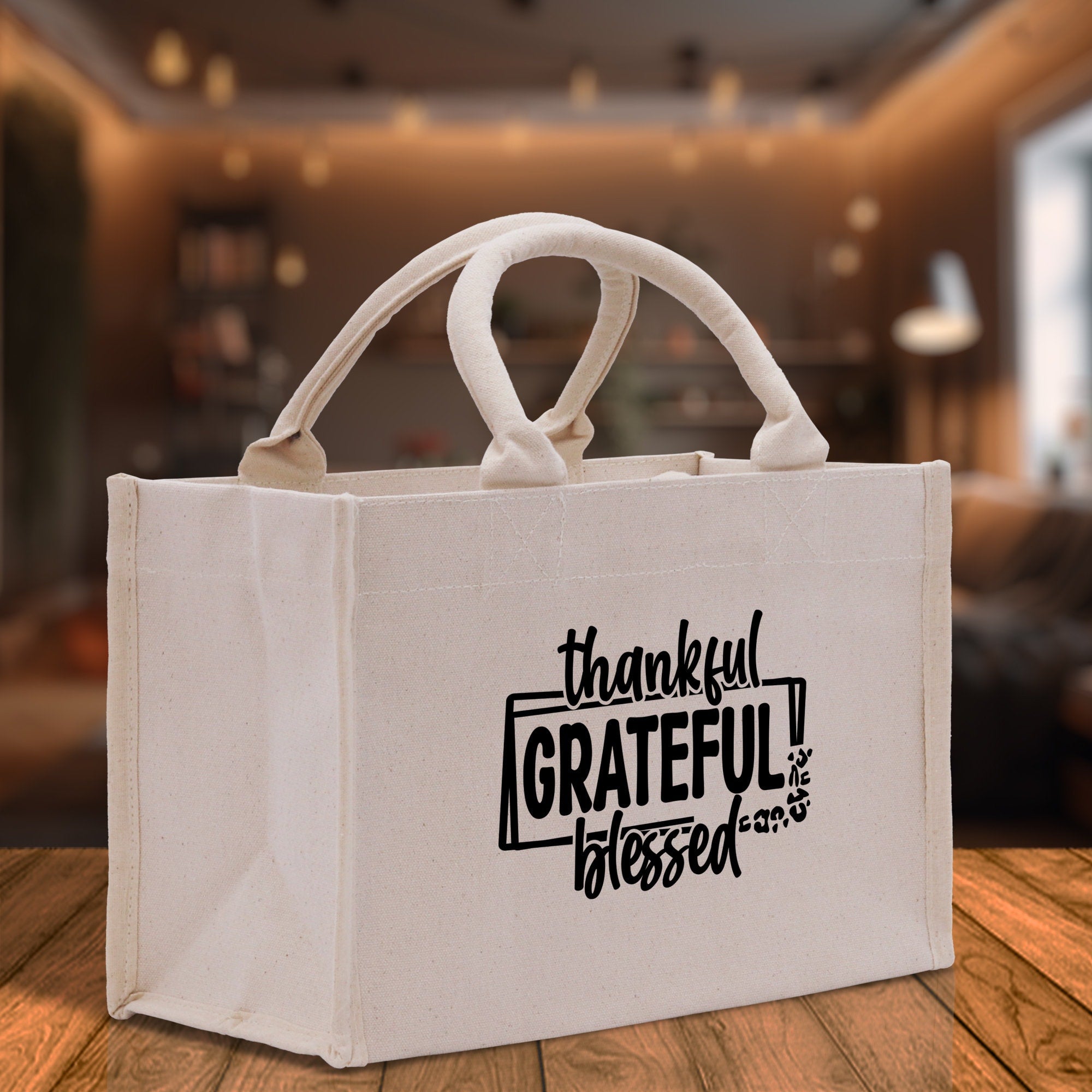 Thankful Grateful Blessed Cotton Canvas Tote Bag Thanksgiving Bag Autumn Fall Vibes Bag Motivational Bag Blessed Bag Fall Market Grocery Bag