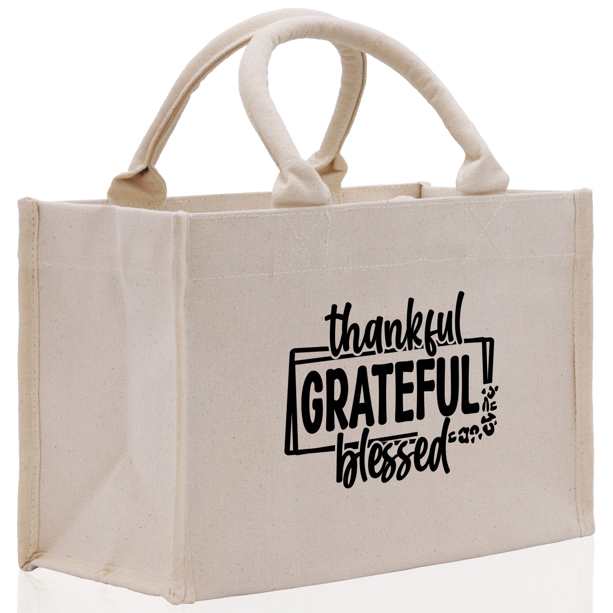 Thankful Grateful Blessed Cotton Canvas Tote Bag Thanksgiving Bag Autumn Fall Vibes Bag Motivational Bag Blessed Bag Fall Market Grocery Bag